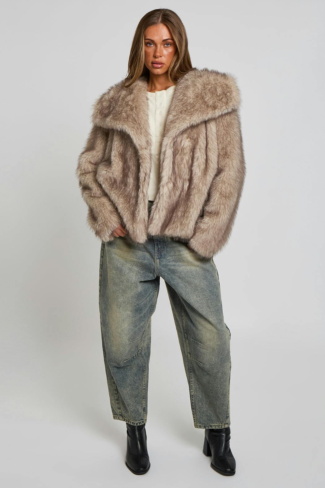 Urban Bliss Grey Faux Tipped Fur Jacket - 8