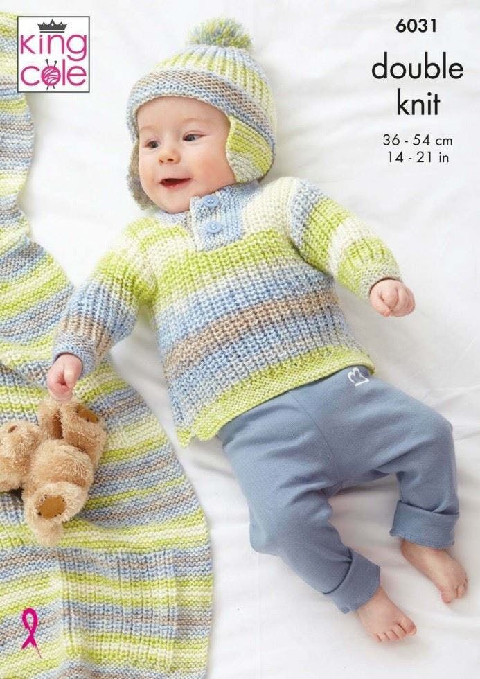 King Cole DK Knitting Pattern - 6031 Jacket, Gilet, Sweater, Hat & Blanket - Image 4