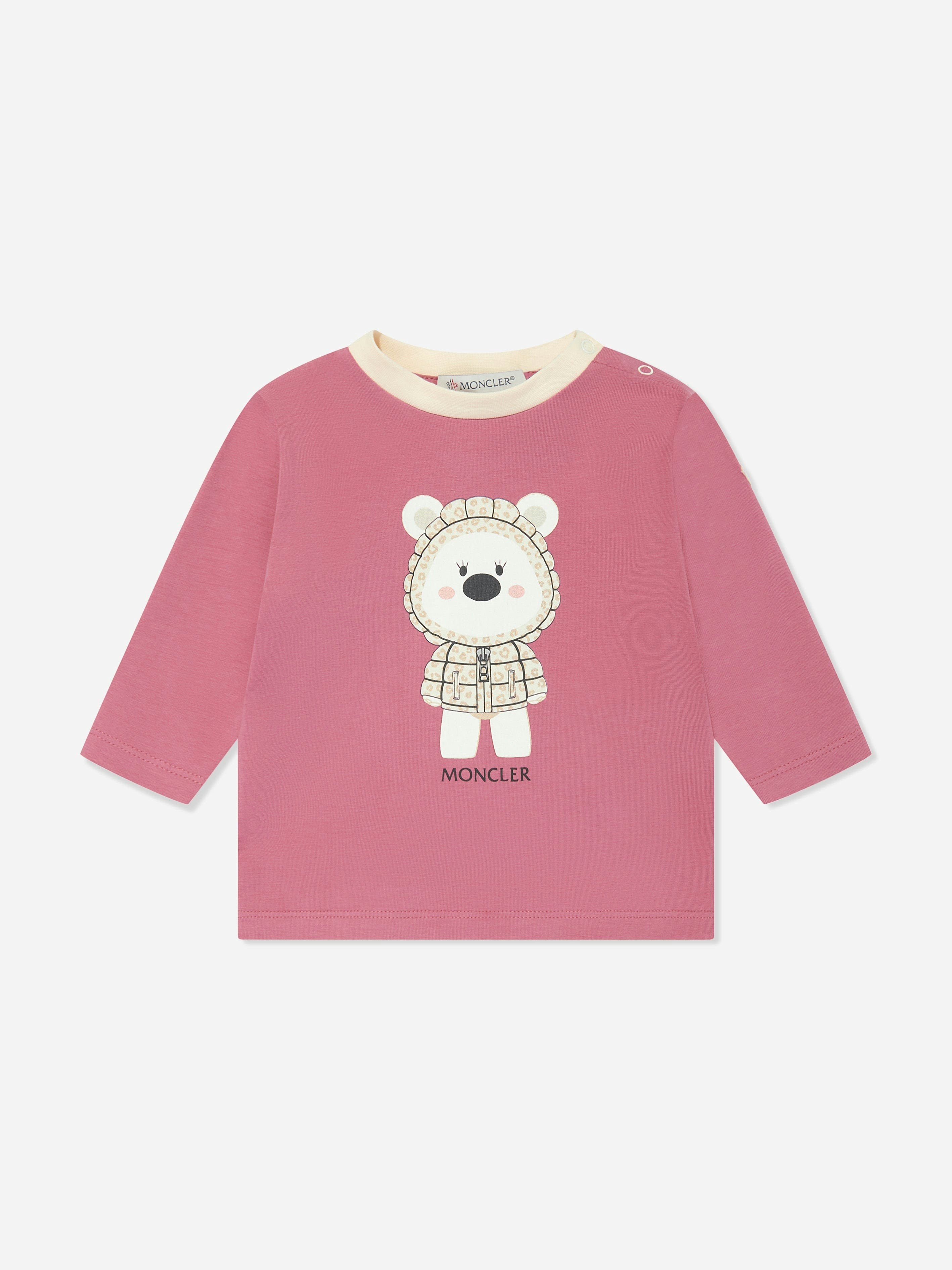 Moncler Enfant Women's Pink Baby Girls Long Sleeve Bear T-Shirt In - 3 Yrs