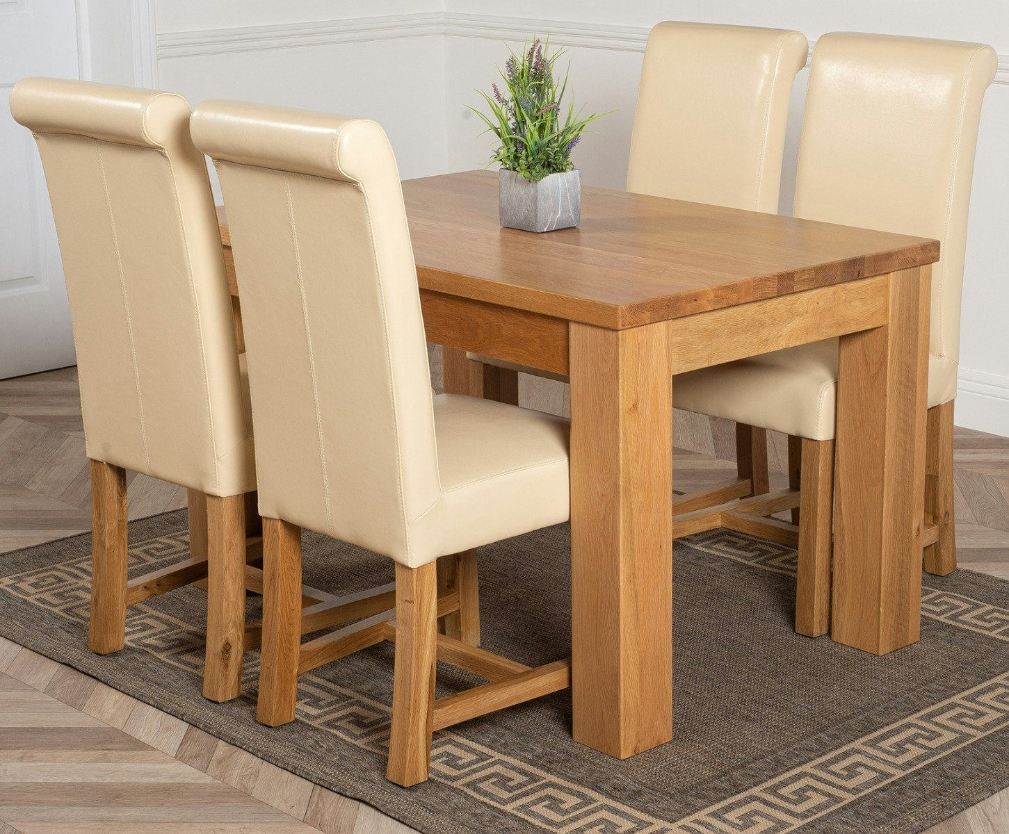 Rackhams Ivory Dakota Small Oak Dining Table With Washington Leather Chairs - 4 Chairs