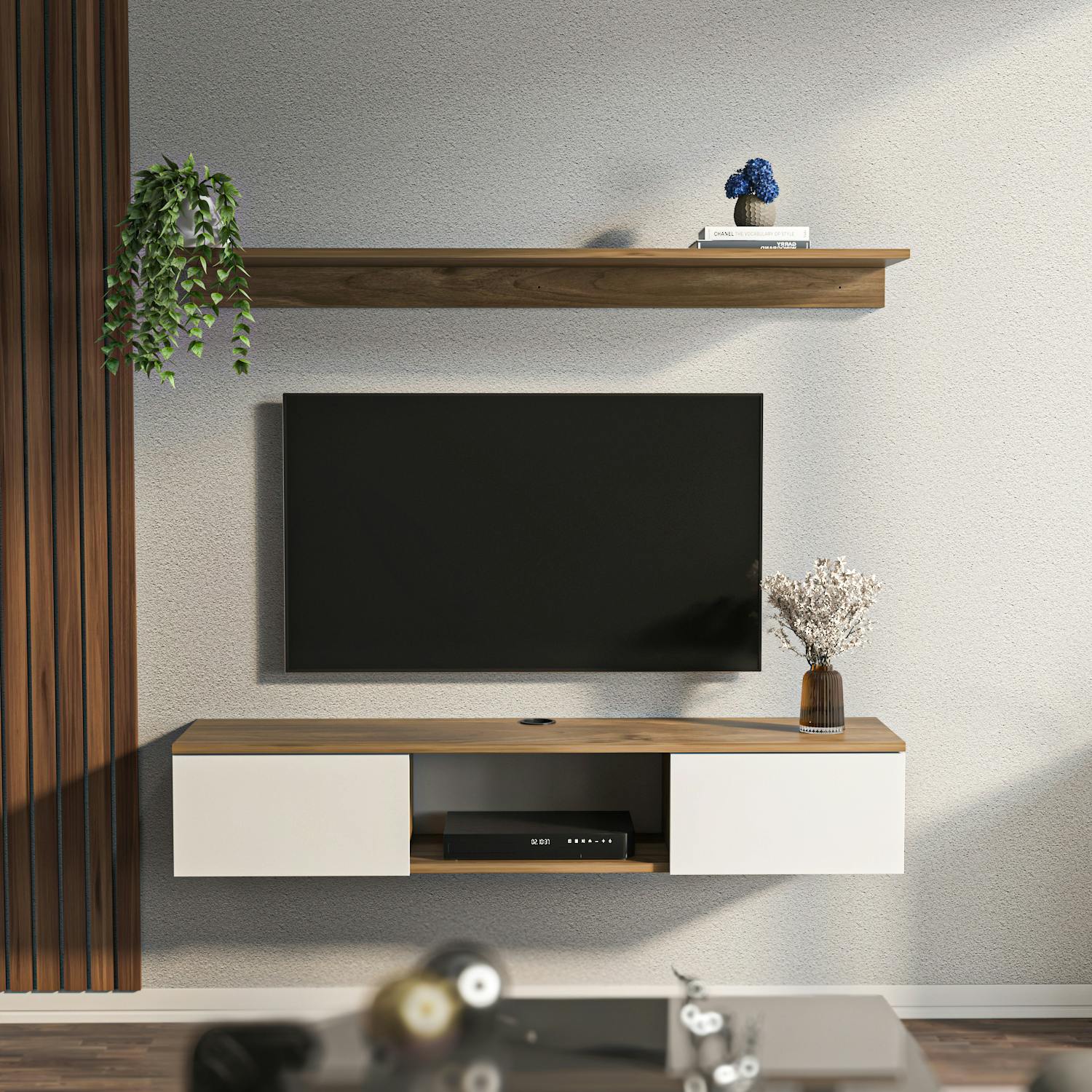 Rackhams White Elia Modern Tv Stand Tv Cabinet For Tv's Up To 60" - Walnut
