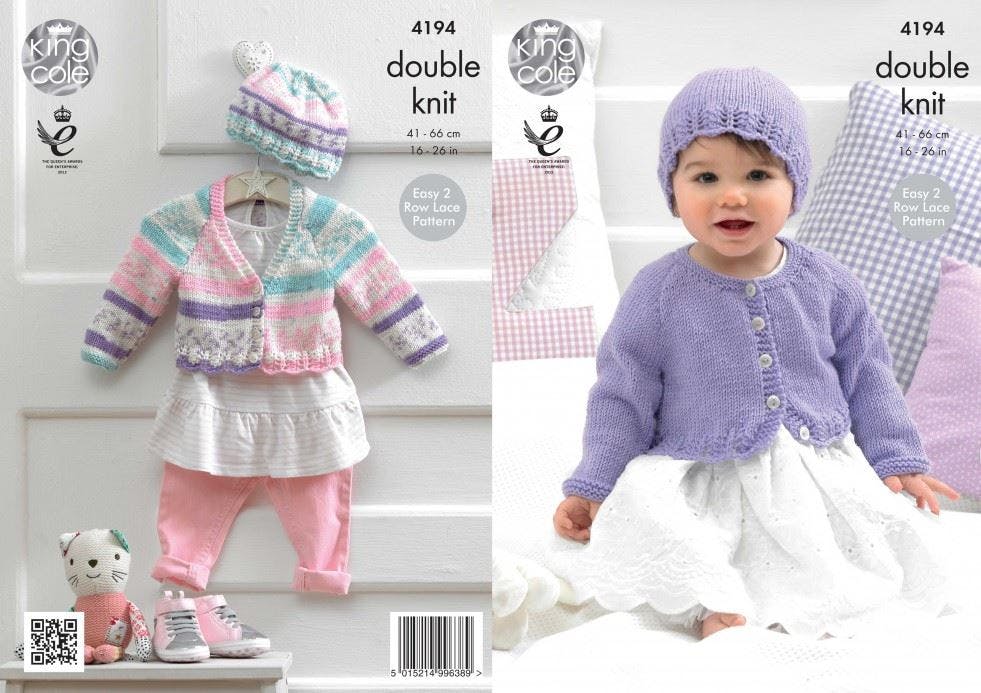 King Cole Cherish Knitting Pattern 4194, Headwear, Cardigans For Baby, 16 - 26 Inches - Intermediate