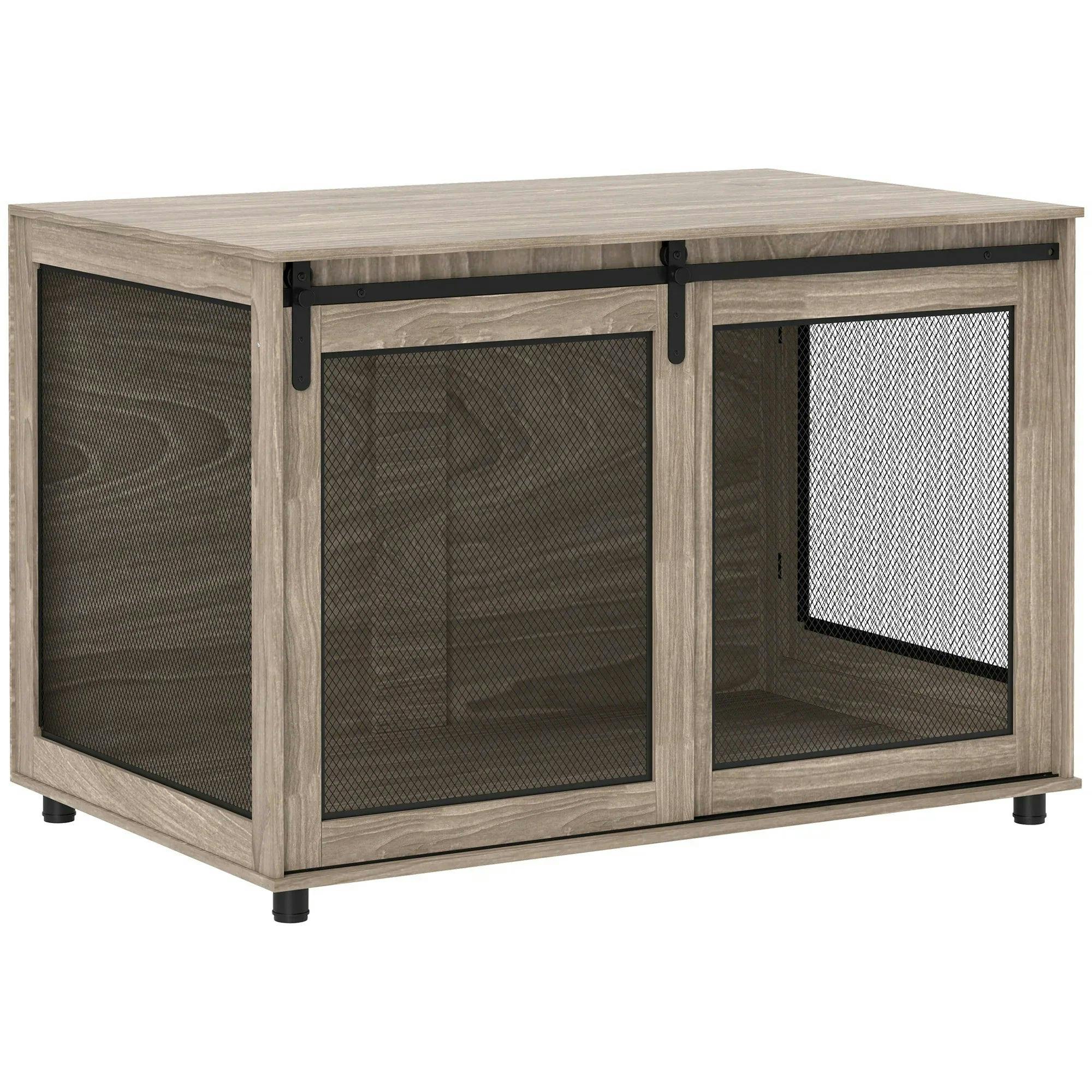 PAWHUT Dog Crate Furniture w/ Sliding Door, 118 x 75.5 x 82cm, Walnut Brown | Size: XL - Image 3
