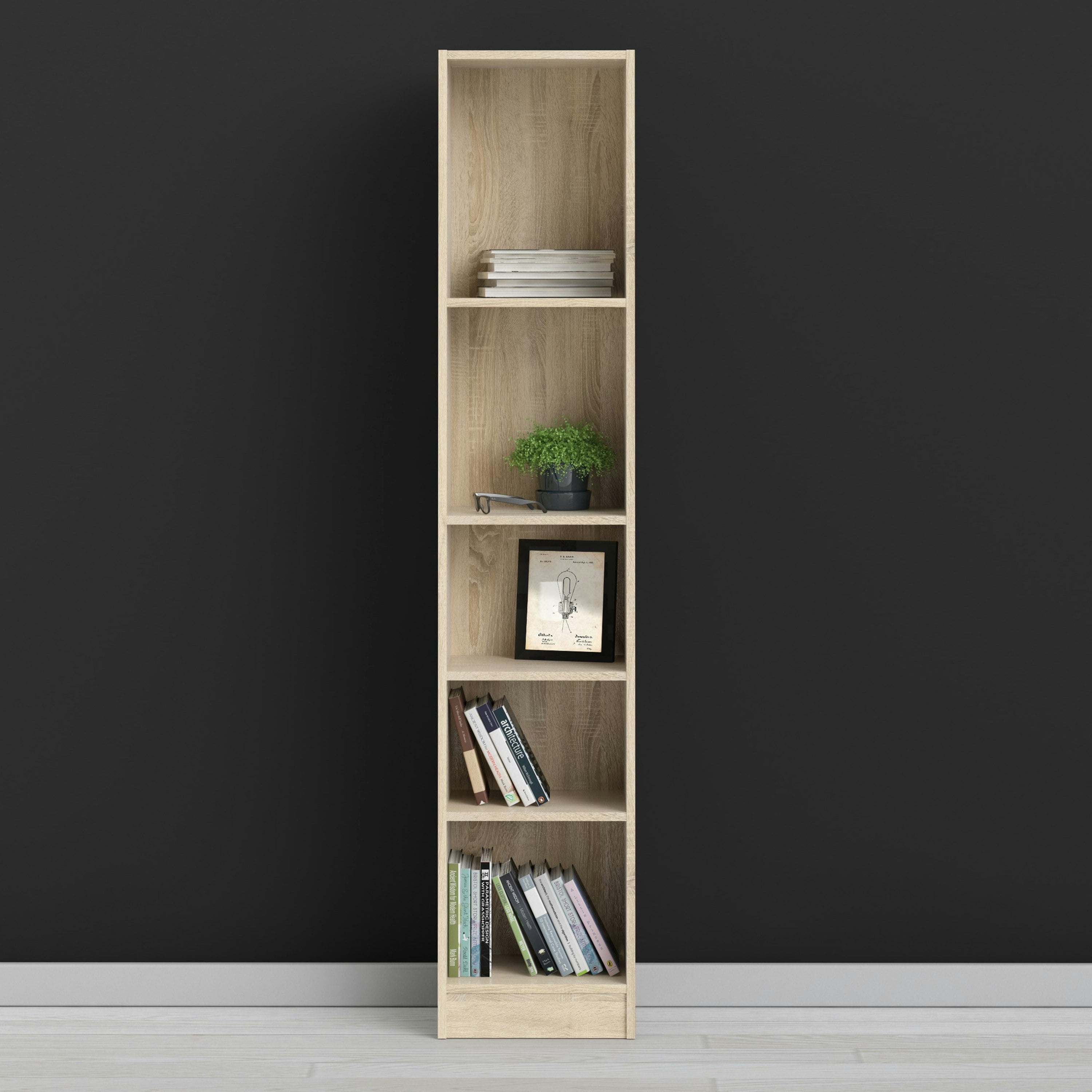 Rackhams Basic Tall Narrow Bookcase (4 Shelves) In Oak - Oak - Wood - 1