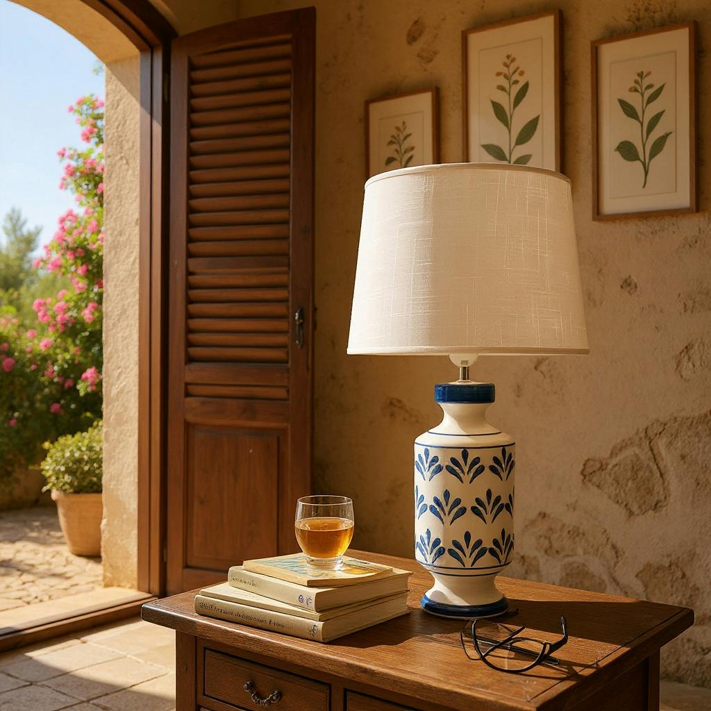 Acacia Home 58Cm Blue And White Floral Ceramic Table Lamp With Linen Shade - Image 4