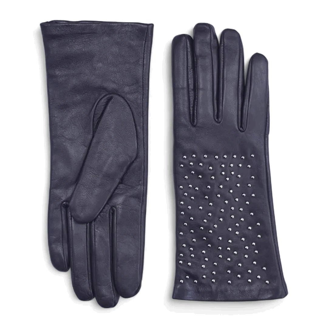 Infinity Leather Women's Purple ’S Leather Studded Wool Lining Fashion Gloves - Medium