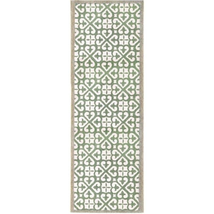 The Rugs Green Abstract Washable Harlequin Tile Mat And Runner - 50X150 Cm