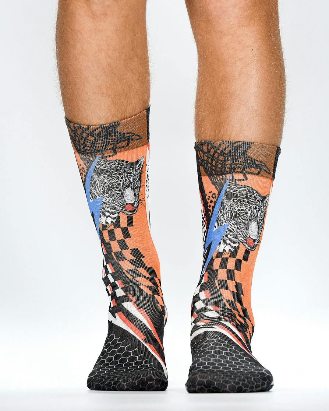 Jemsox Green Racing Panther Novelty Socks | Bold, Sporty & Statement Style