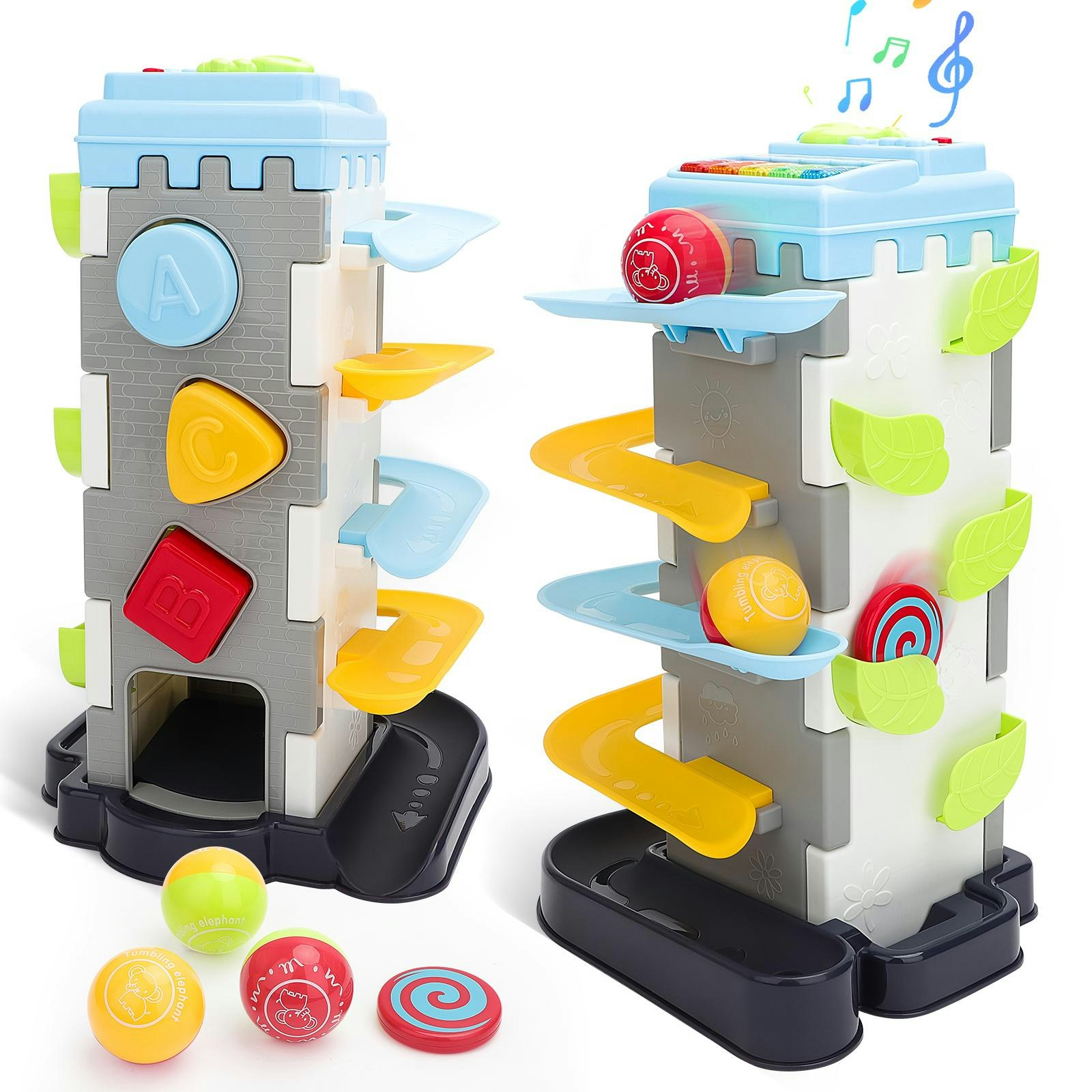 Deao Toys Children’s 4-In-1 Ball Tower Toy – Baby Ball Drop With Music & Lights, Montessori Learning Toy For Toddlers Aged 1–5