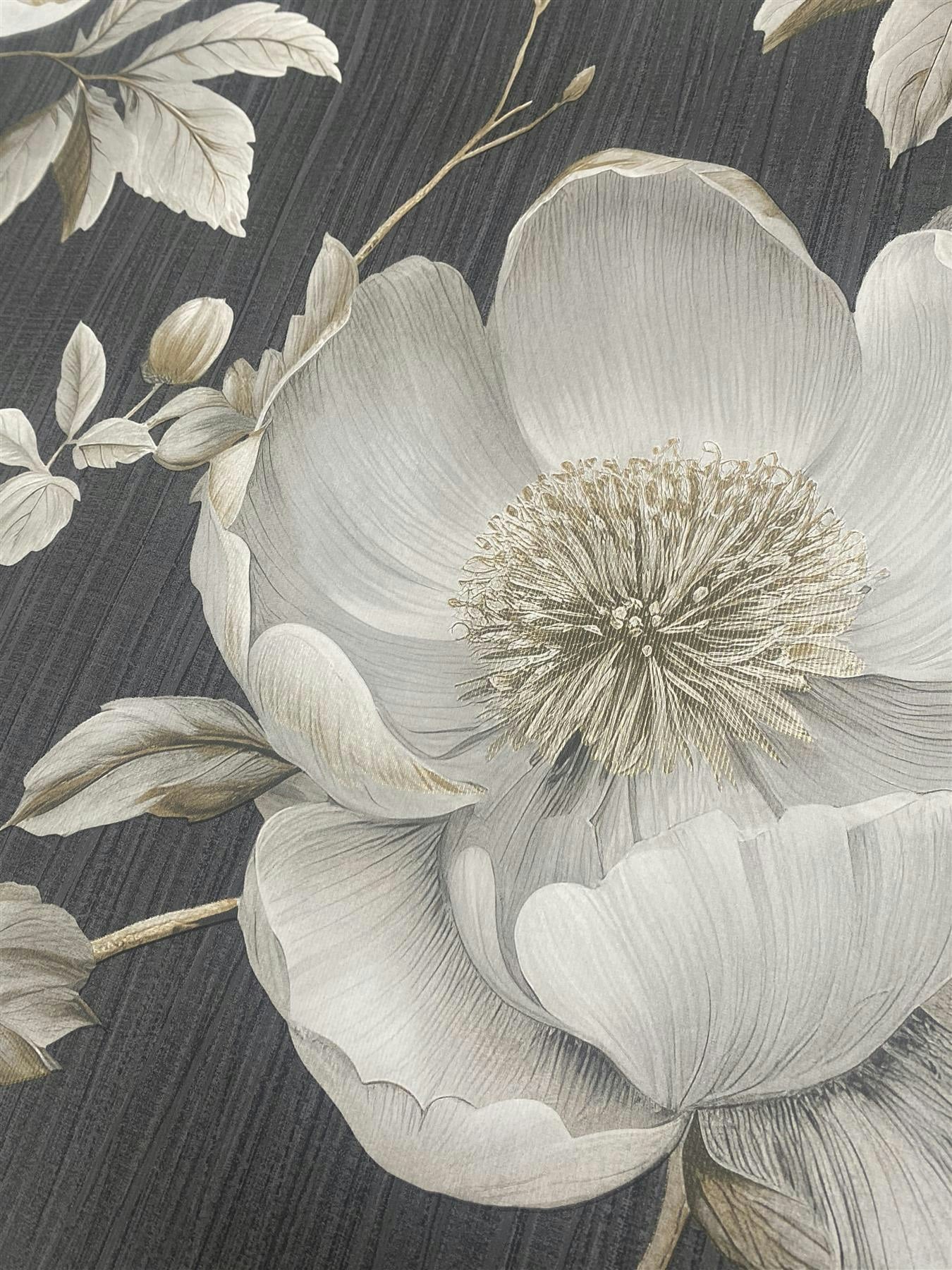 Rackhams Black Alethia Floral Wallpaper - Image 7