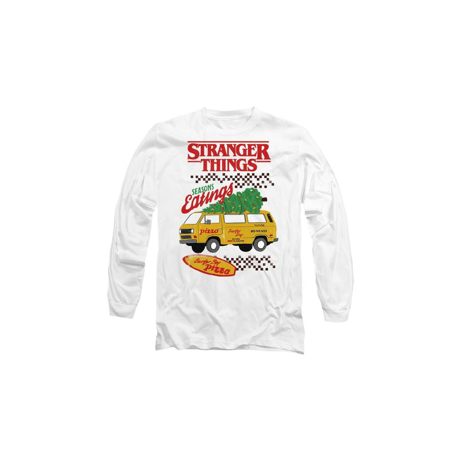 Stranger Things Unisex White Adult Seasons Eatings Pizza Van T-Shirt - Xxl