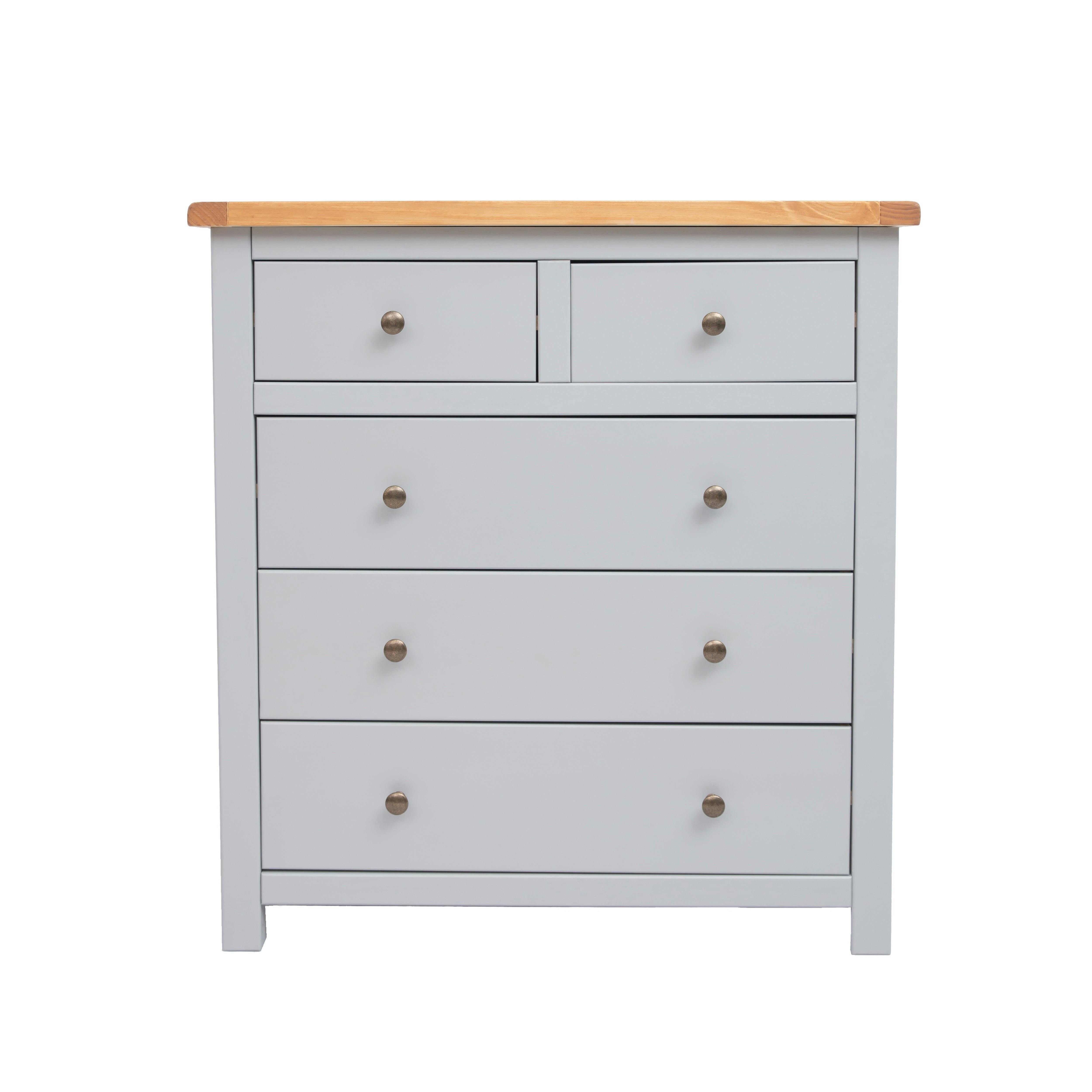 Rackhams Light/Grey Argenta 5 Drawer Chest Of Drawers Brass Knob