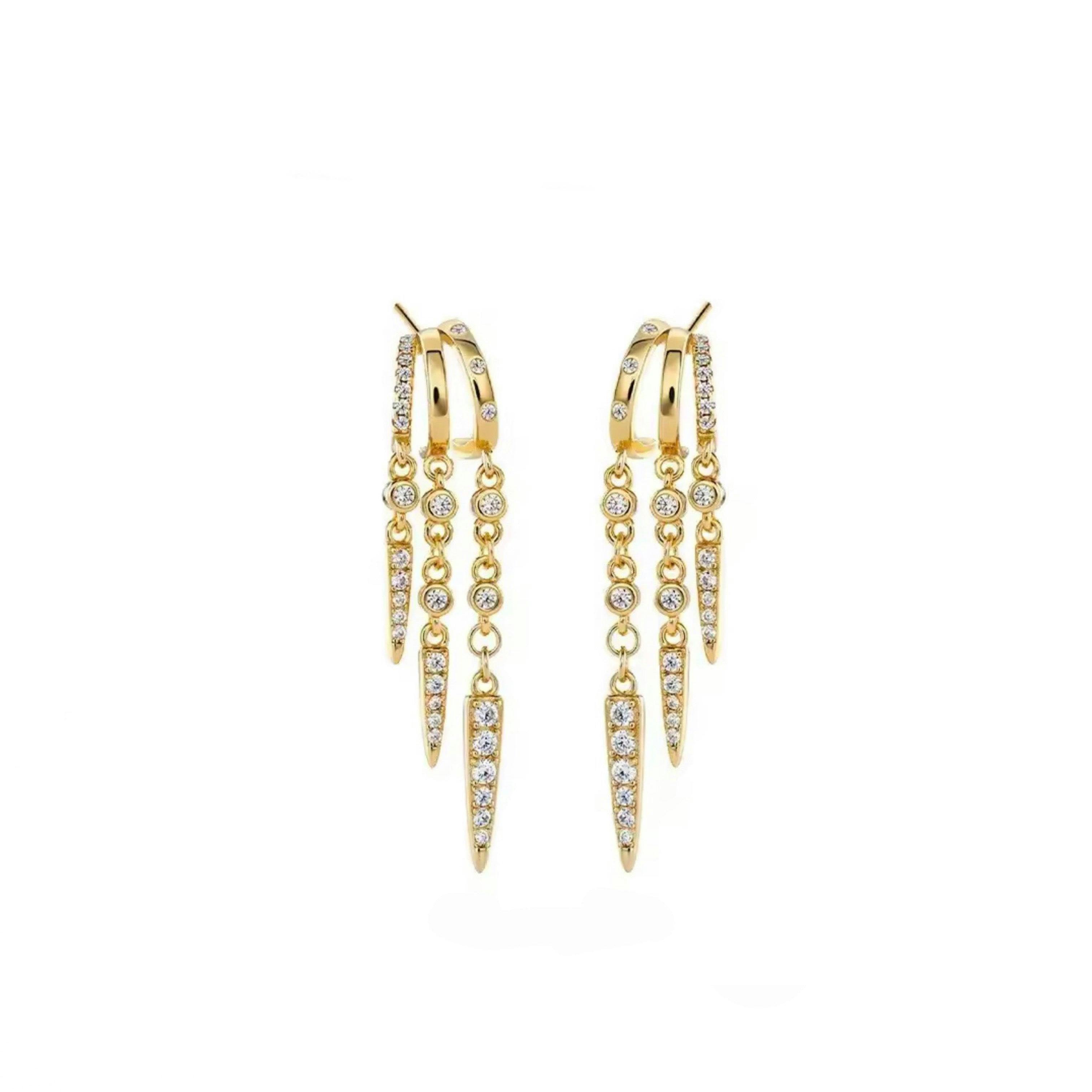 Luxe Tones Gold Aris 18Ct Plated Triple Crystal Drop Earrings