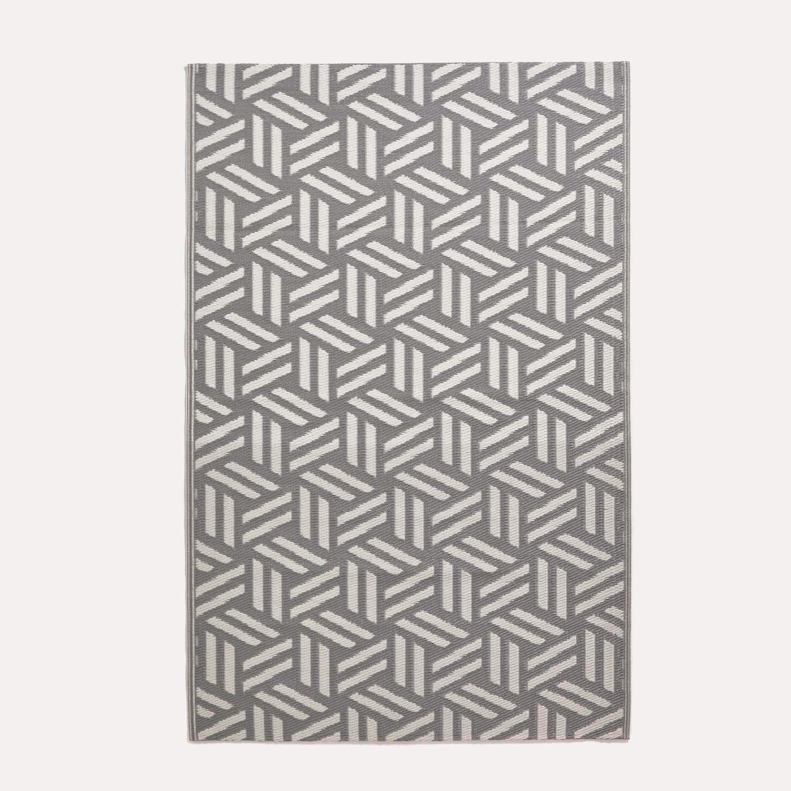 Homescapes Grey/White Outdoor Rug Luxury Waterproof Reversible Recycled, For Garden, Luna Geometric - 120 X 180 Cm