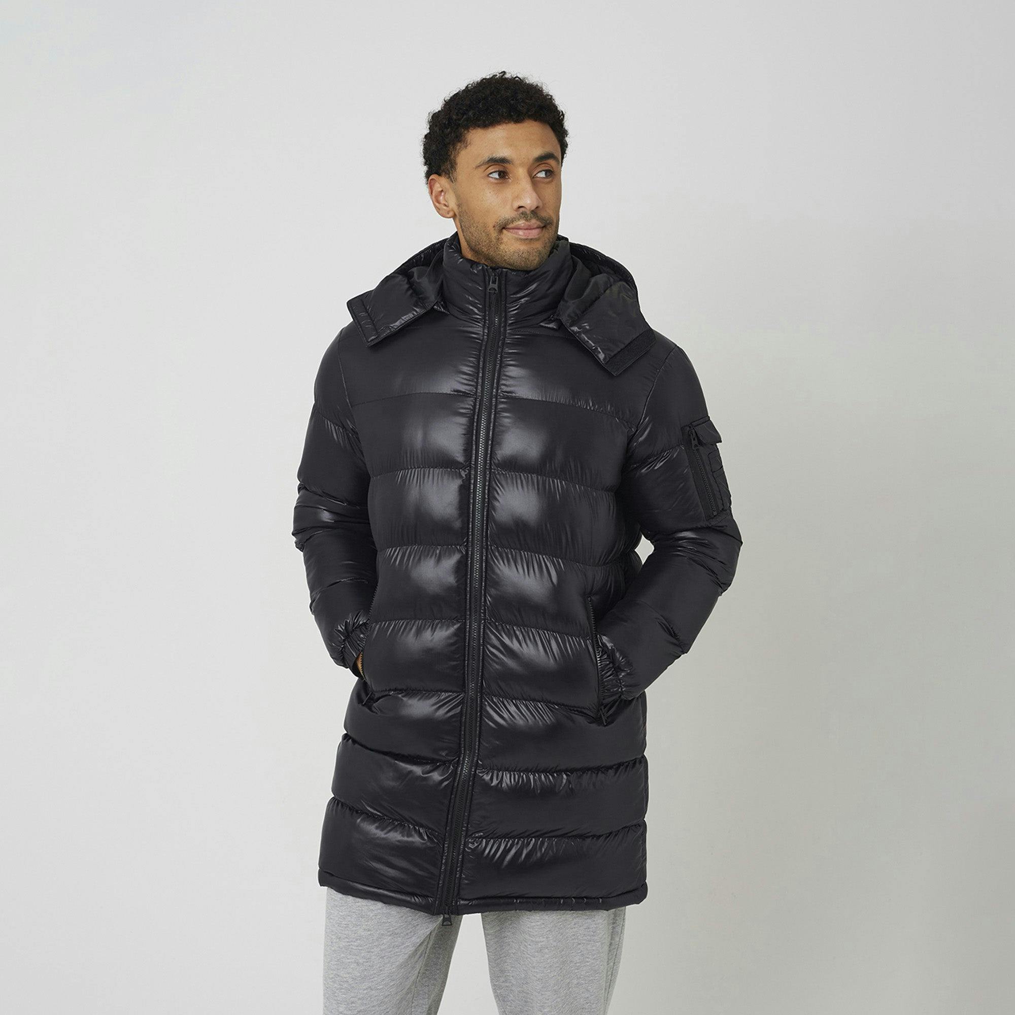 Brave Soul Black Longline Hooded Padded Puffer Jacket - M