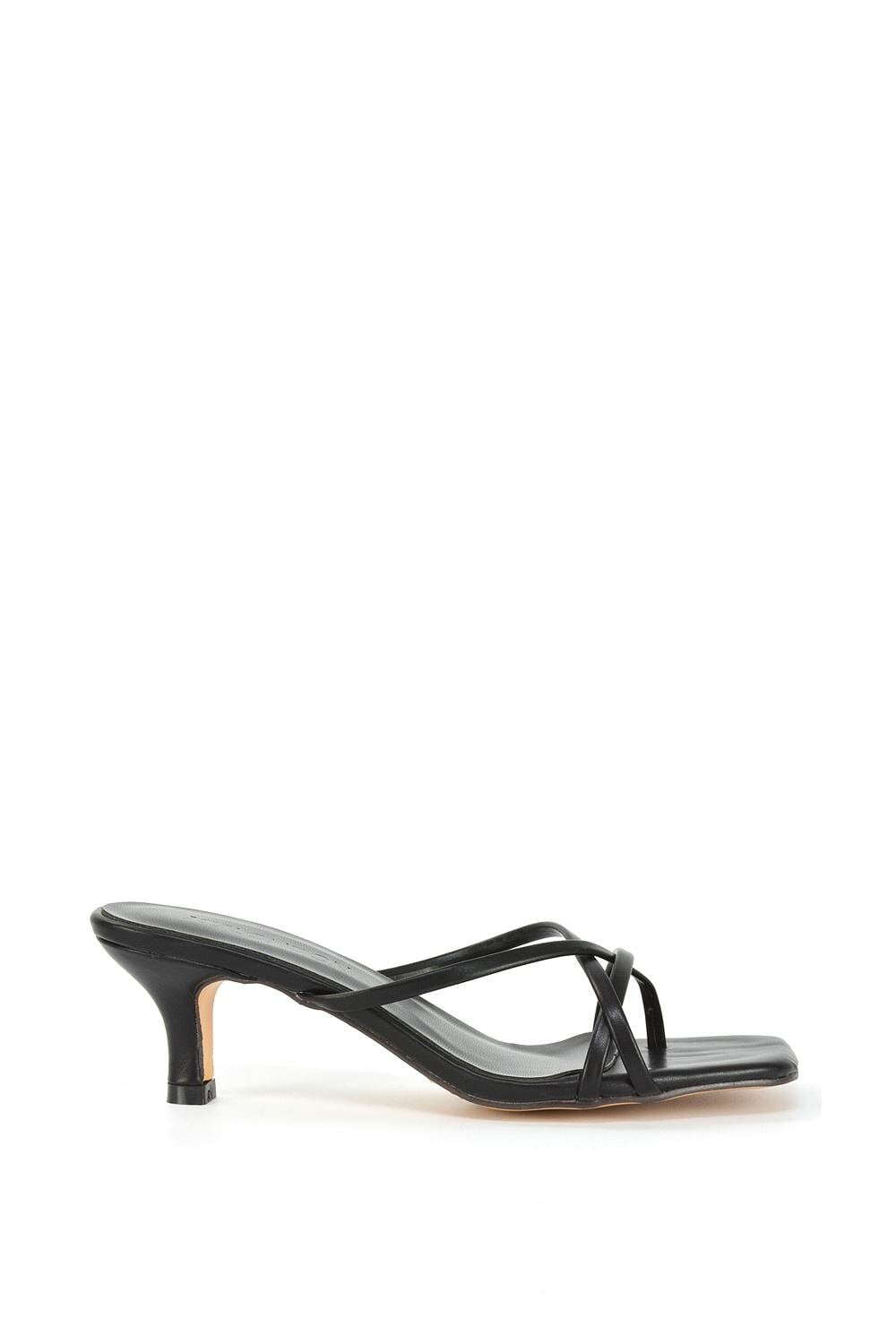 Xy London Women's Black Strappy Square Toe Kitten Heel Slip On Mule Sandals - 7