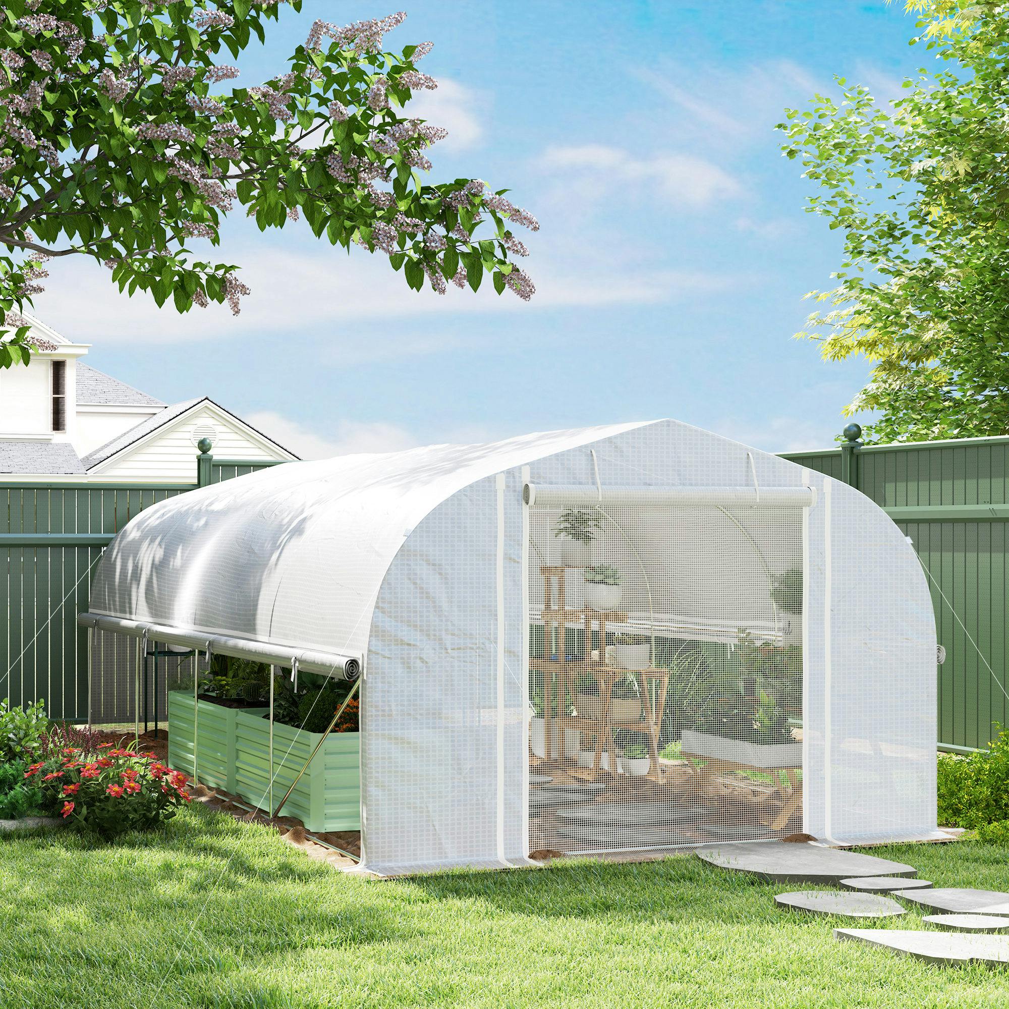 Rackhams Polytunnel Greenhouse W/ Roll-Up Sidewalls, Mesh Door, 6 X 3 X 2M