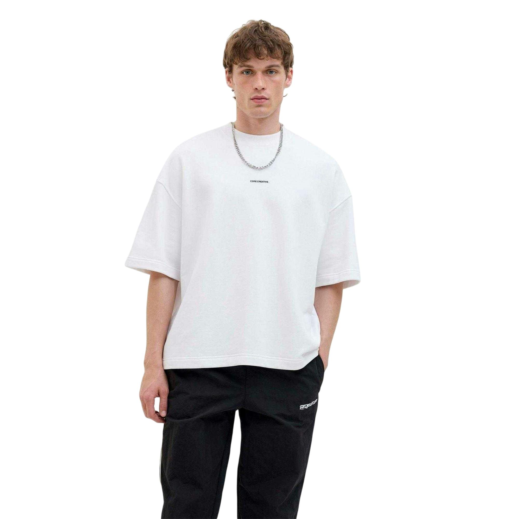 Jack And Jones Men's White Logo Crew Neck Sweatshirt - Bright - Xxl - Bright - 100% Cotton
