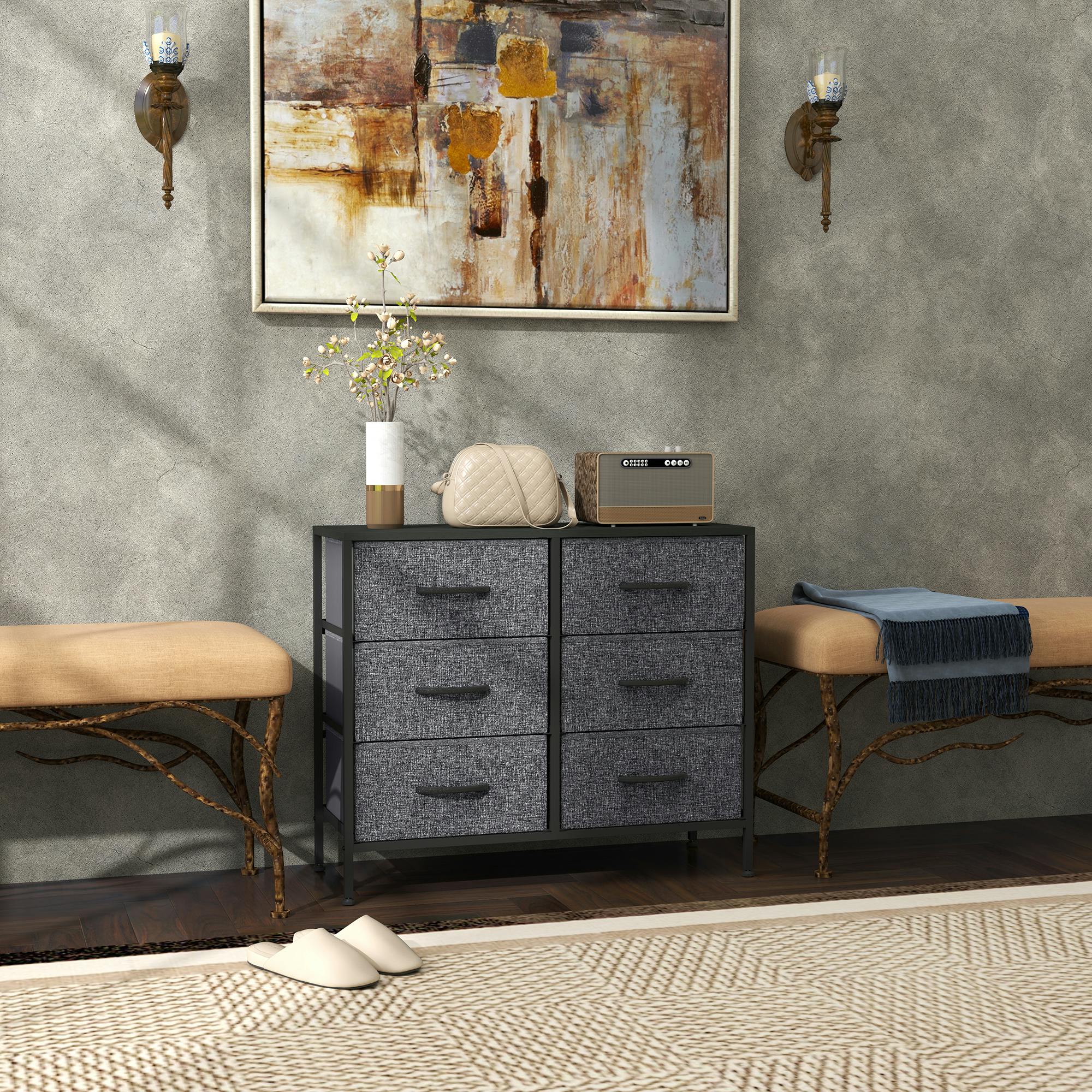 Homcom Black 6 Drawer Fabric Chest Of Drawers W/ Wooden Top For Hallway