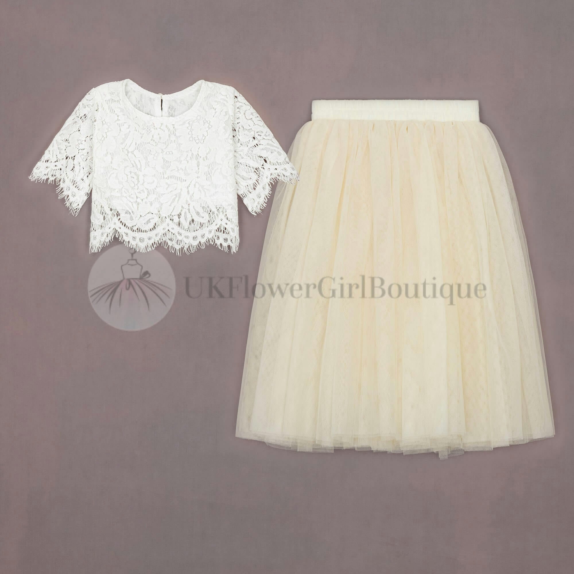 Uk Flower Girl Boutique Girls Ivory/Cream Uk Flower Boutique Felicity Couture - 12/24 Mths