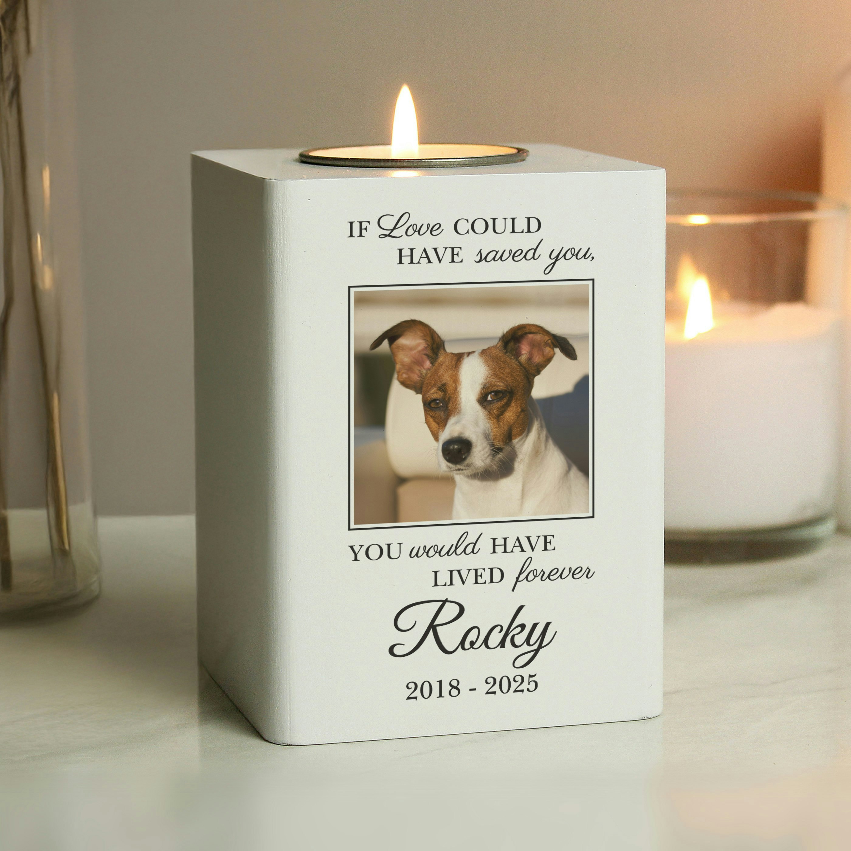 Rackhams Light Personalised Pet Photo Upload Memorial Tea Holder