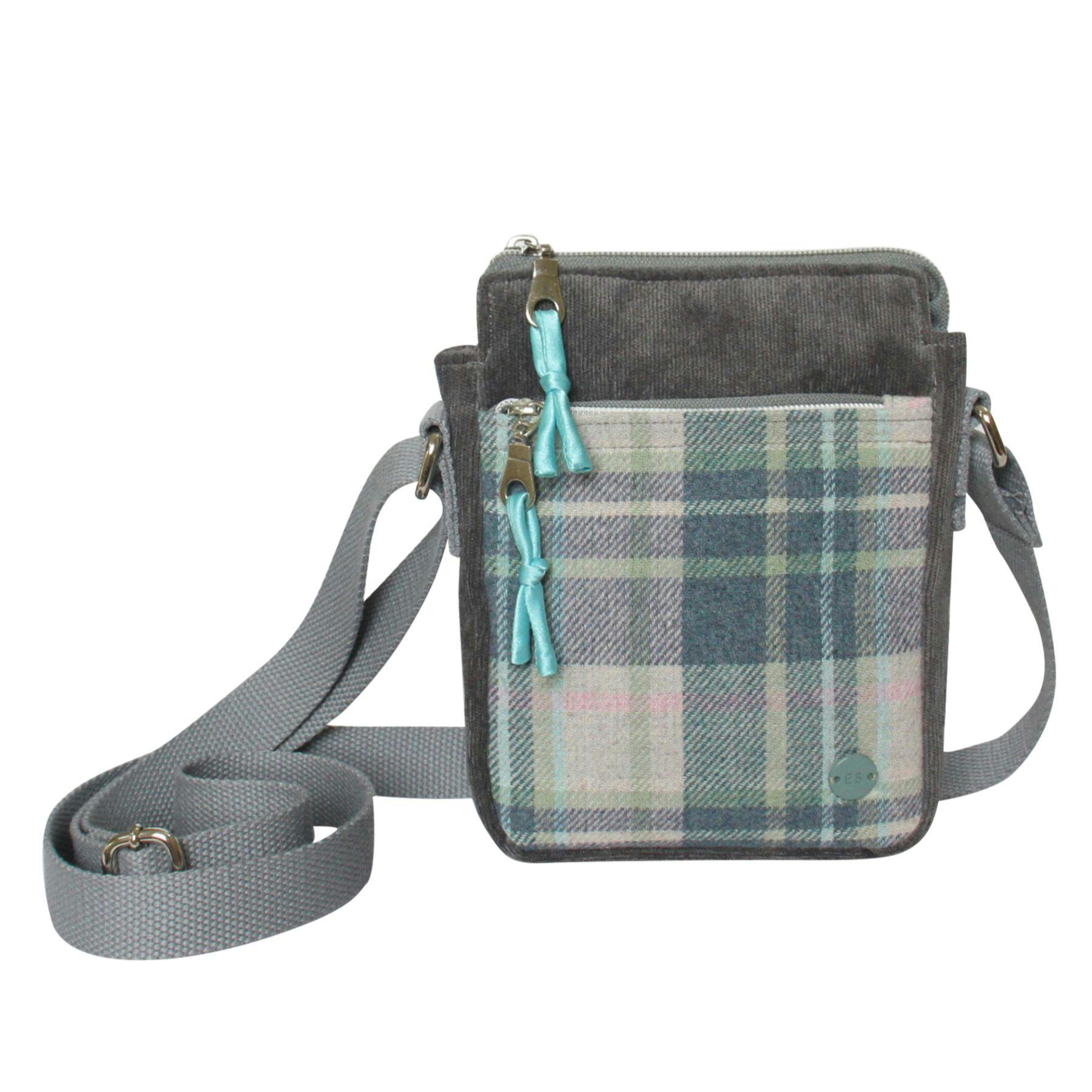 Earth Squared Light Tweed Tartan Crossbody Phone Pouch Bag - Sky
