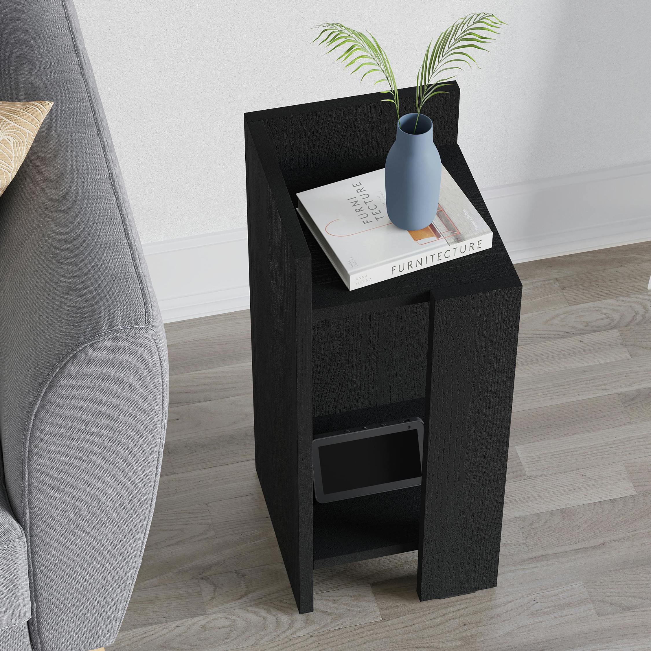 Rackhams Black Elos Modern Bedside Table Left Module Narrow 25Cm - Wood