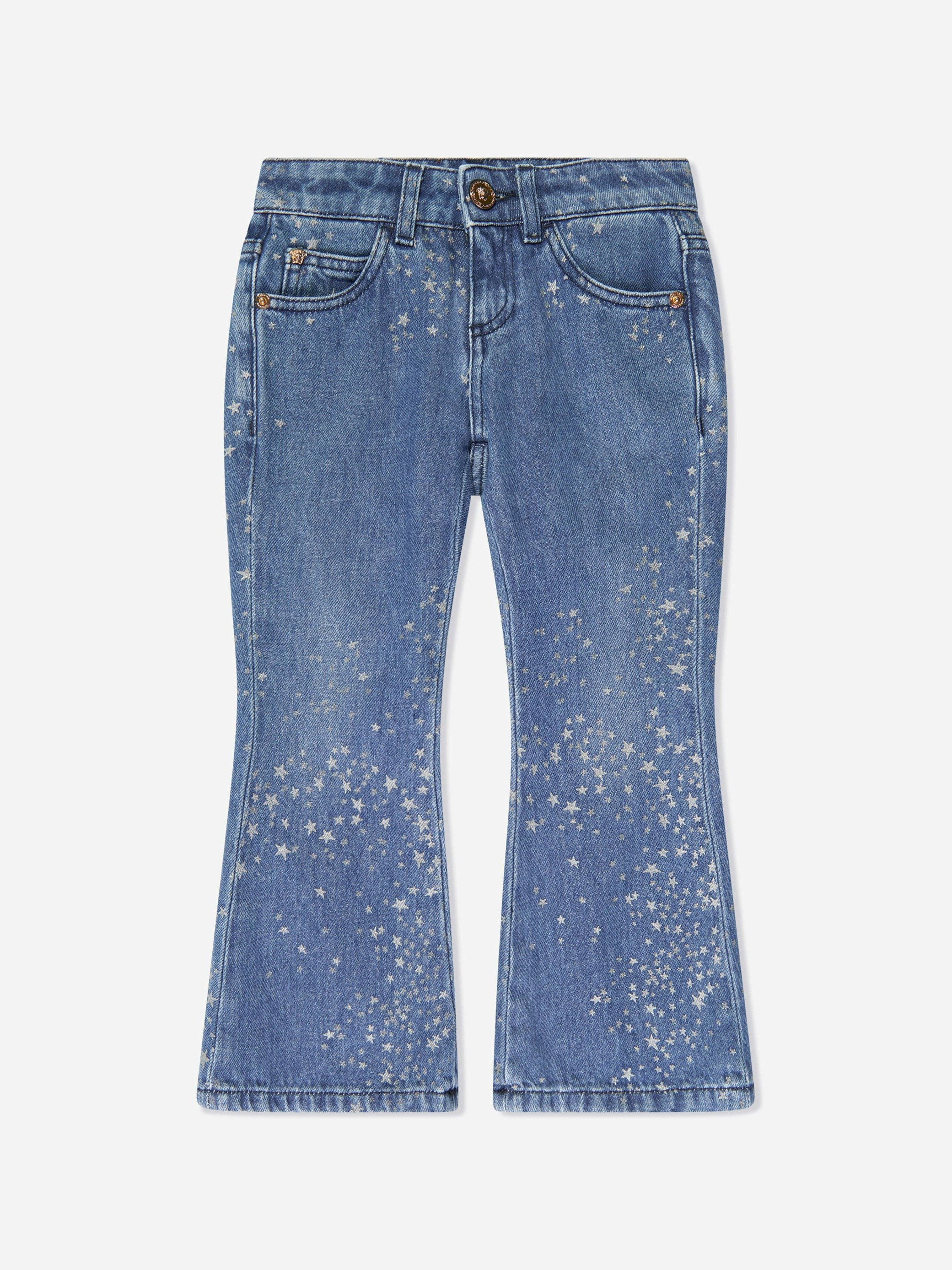 Versace Girls Blue Flared Glitter Jeans In - 12 Yrs