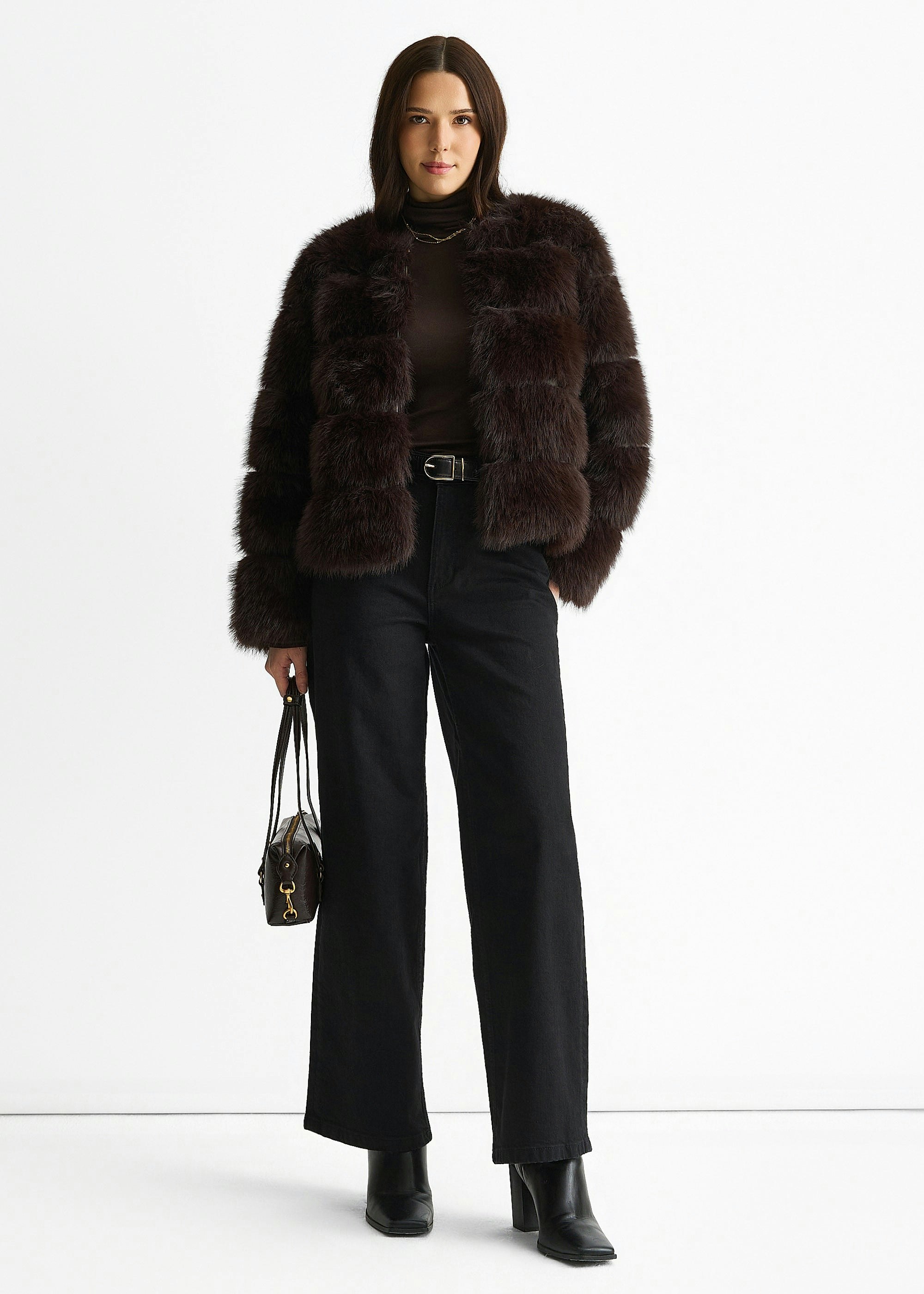 Gini London Women's Chocolate Soft Touch Fur Jacket Large - Image 3