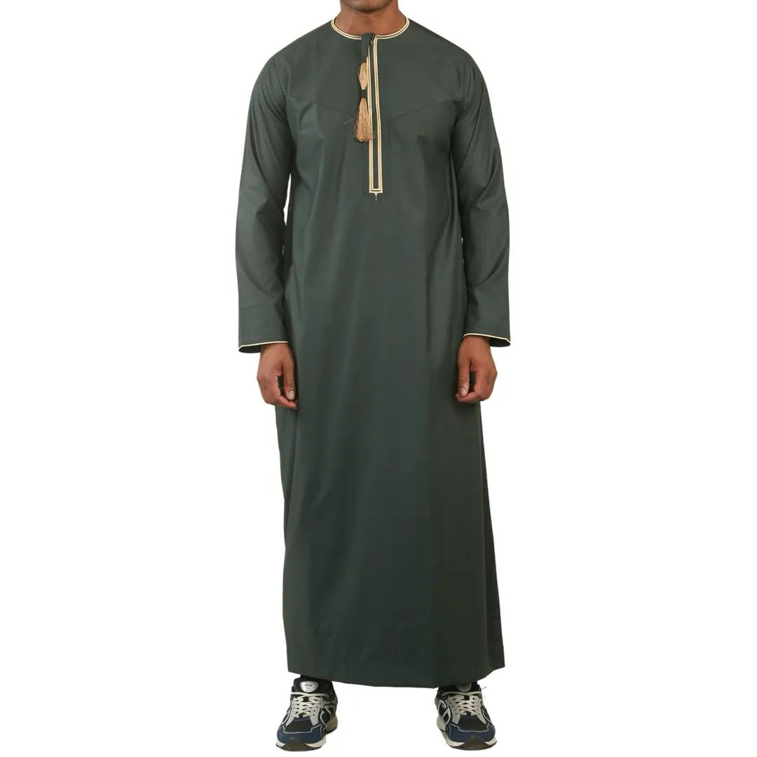 Thobez Men's Gold/Green Tt-003 - Emirati Omani Thobe Tassel Embroidery - 58