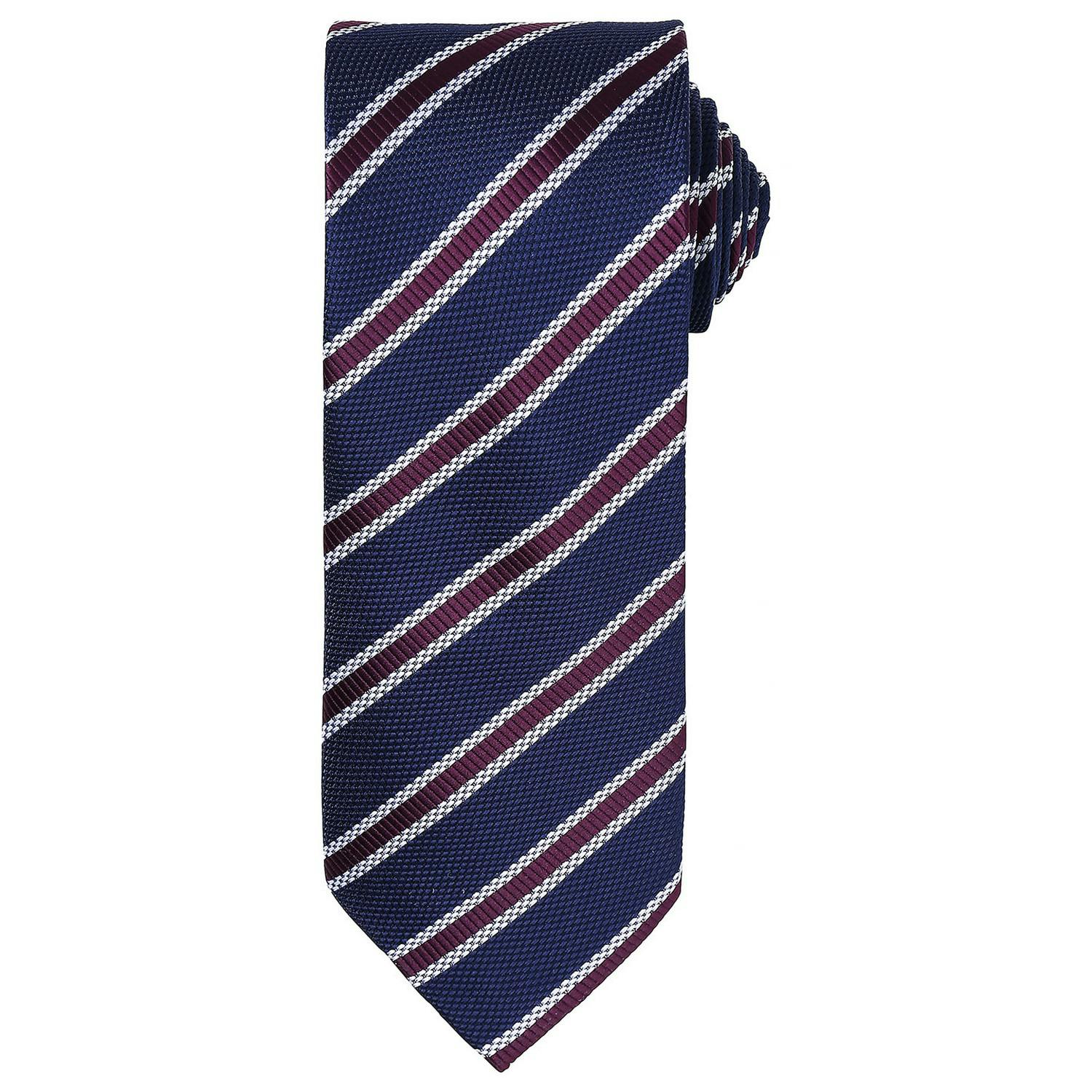 Premier Mens Stripe Waffle Tie (Navy/Aubergine) - One Size - Image 3
