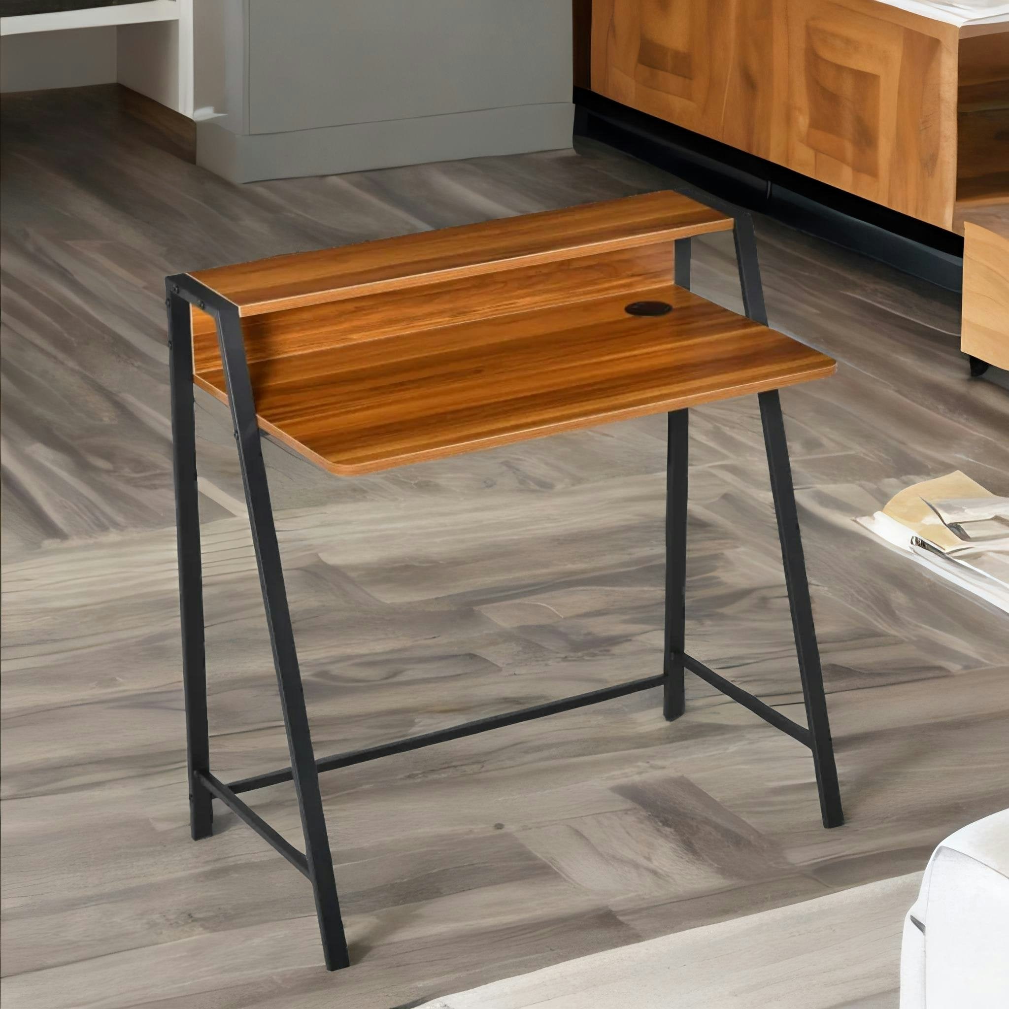 Rackhams 84Cm Walnut Wide Computer Desk With Metal Frame