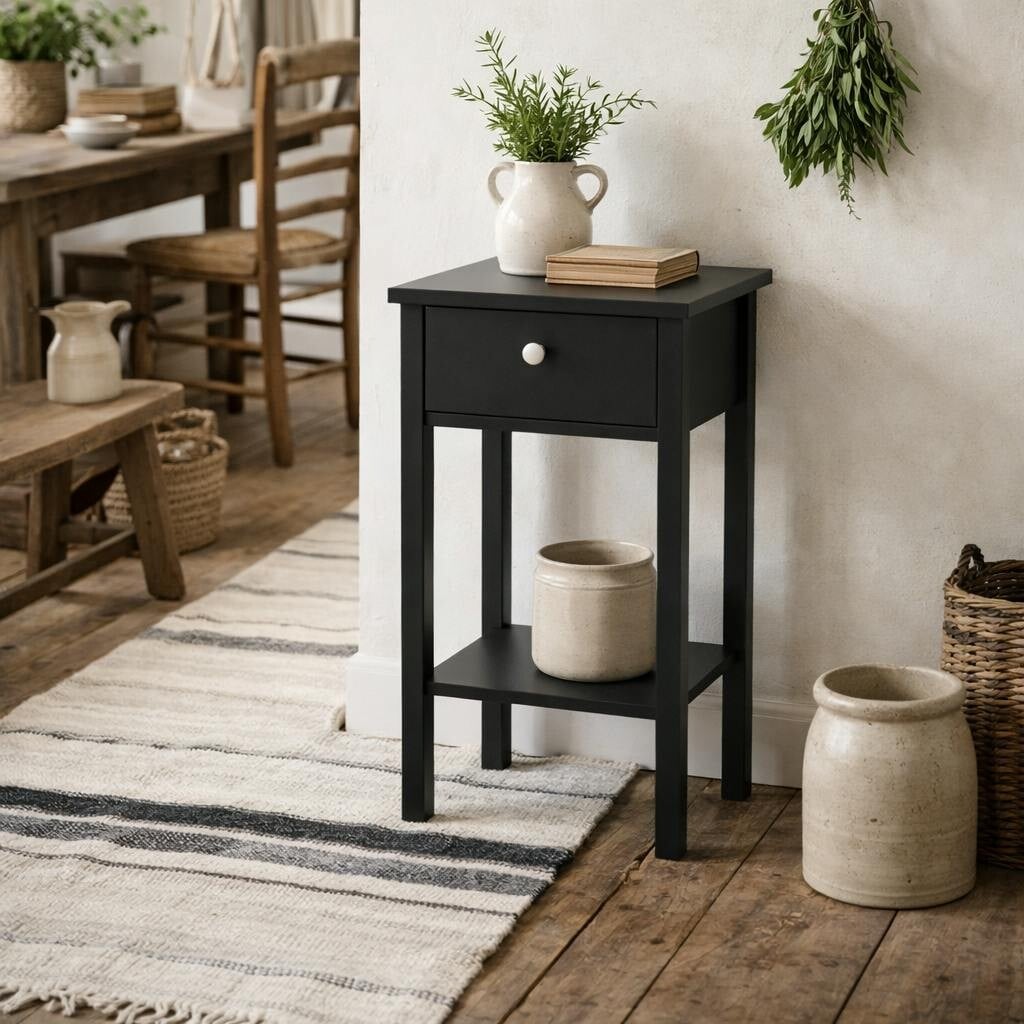 Rackhams Black Gossmere Matt Bedside Table 1 Drawer