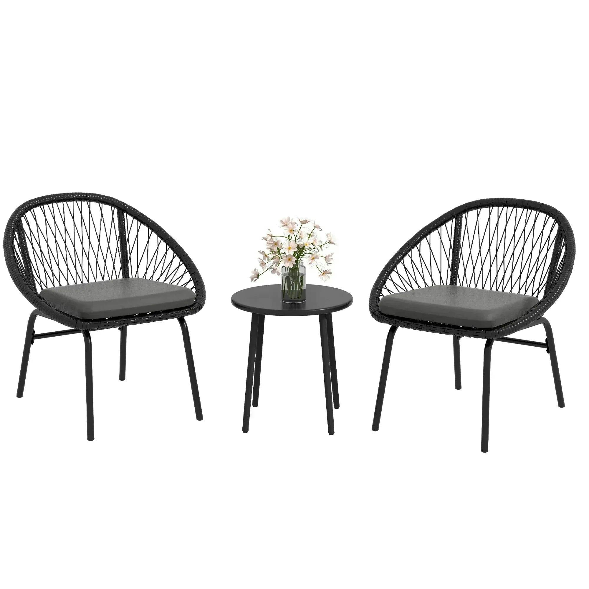 Rackhams Black Three-Piece Rattan Bistro Set