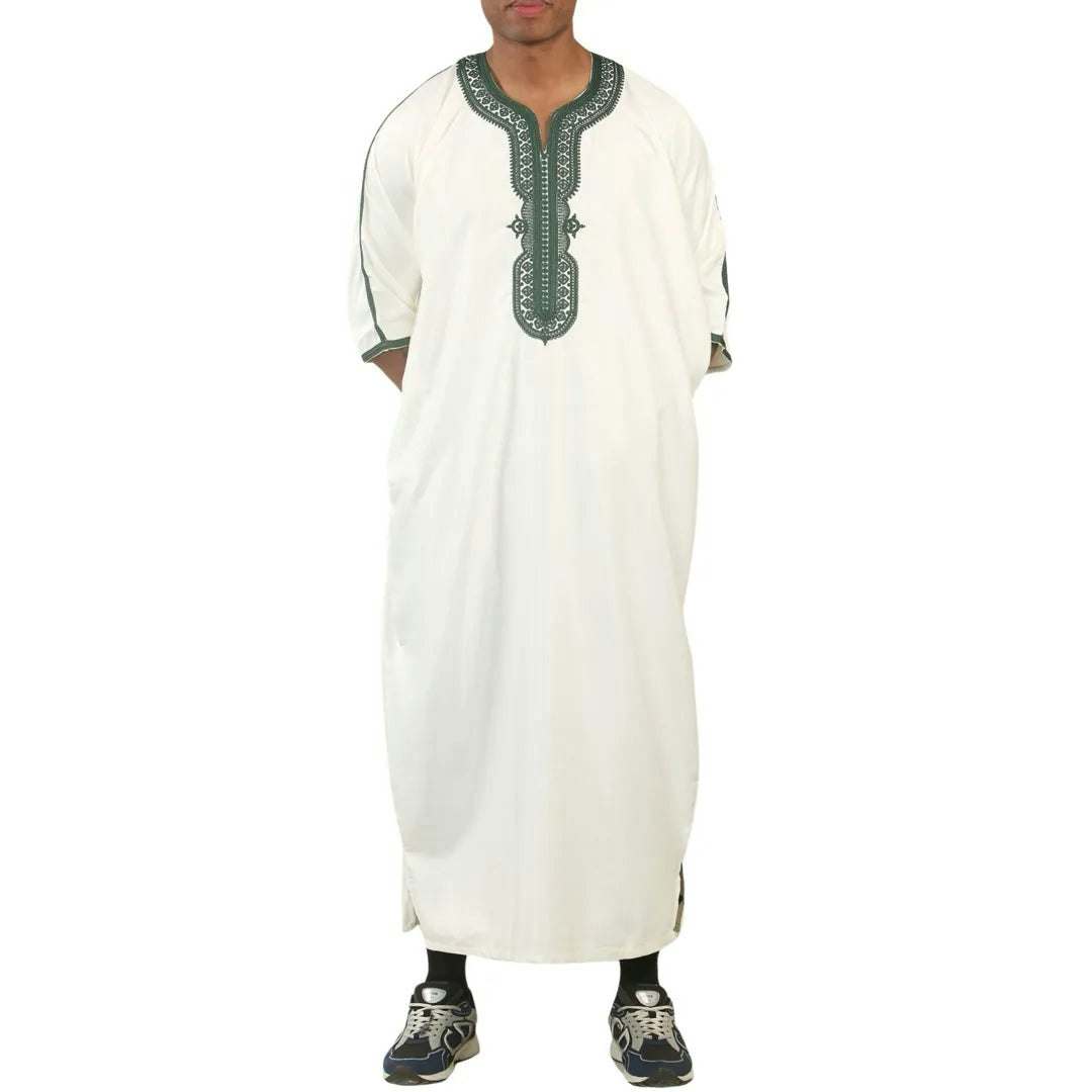 Thobez Men's White Gg008 - Moroccan Thobe Short Sleeve Gandoura - 58