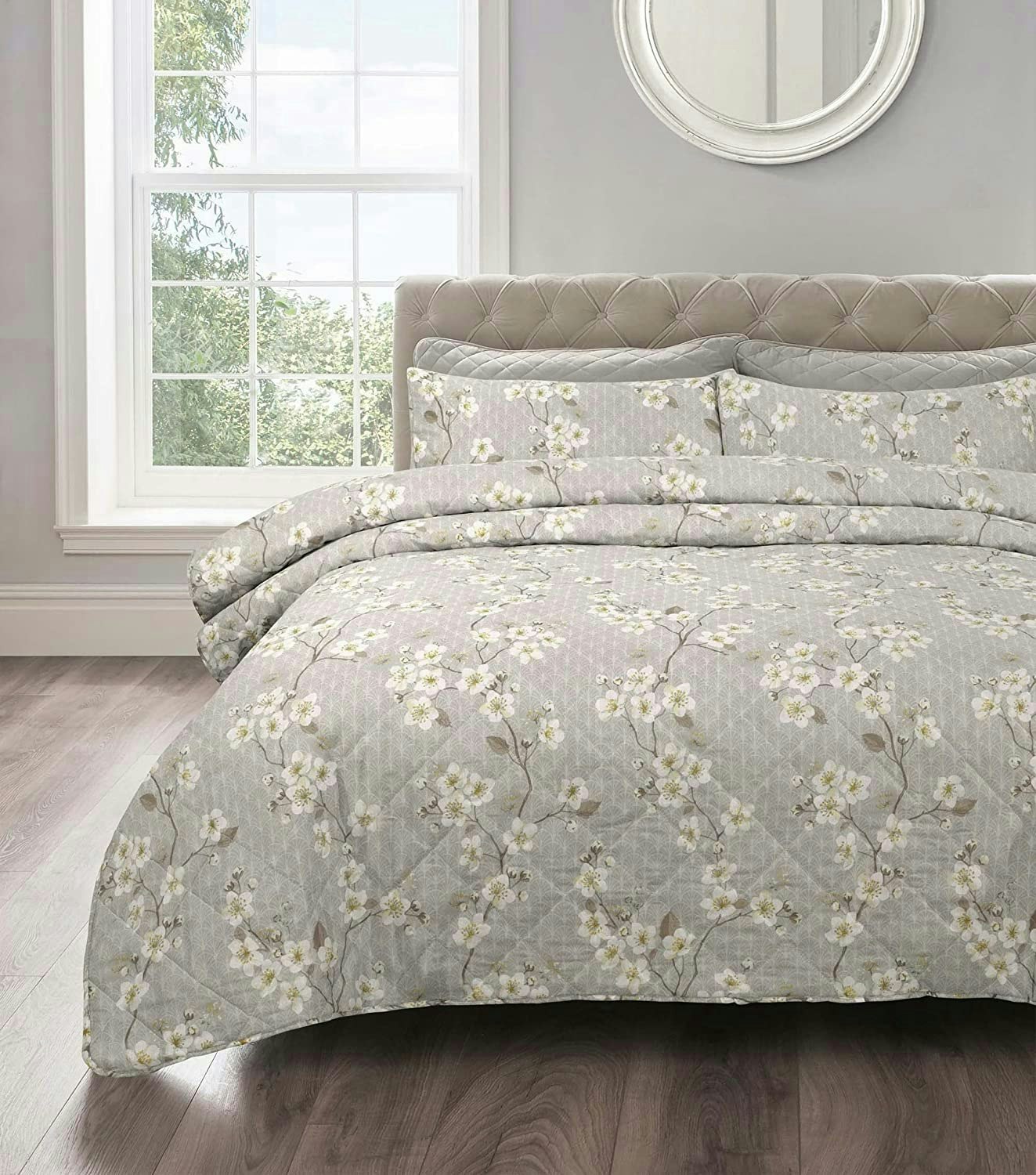 Rackhams Cherry Blossom Cotton Blend Quilted Bedspread Set - Multi - Single