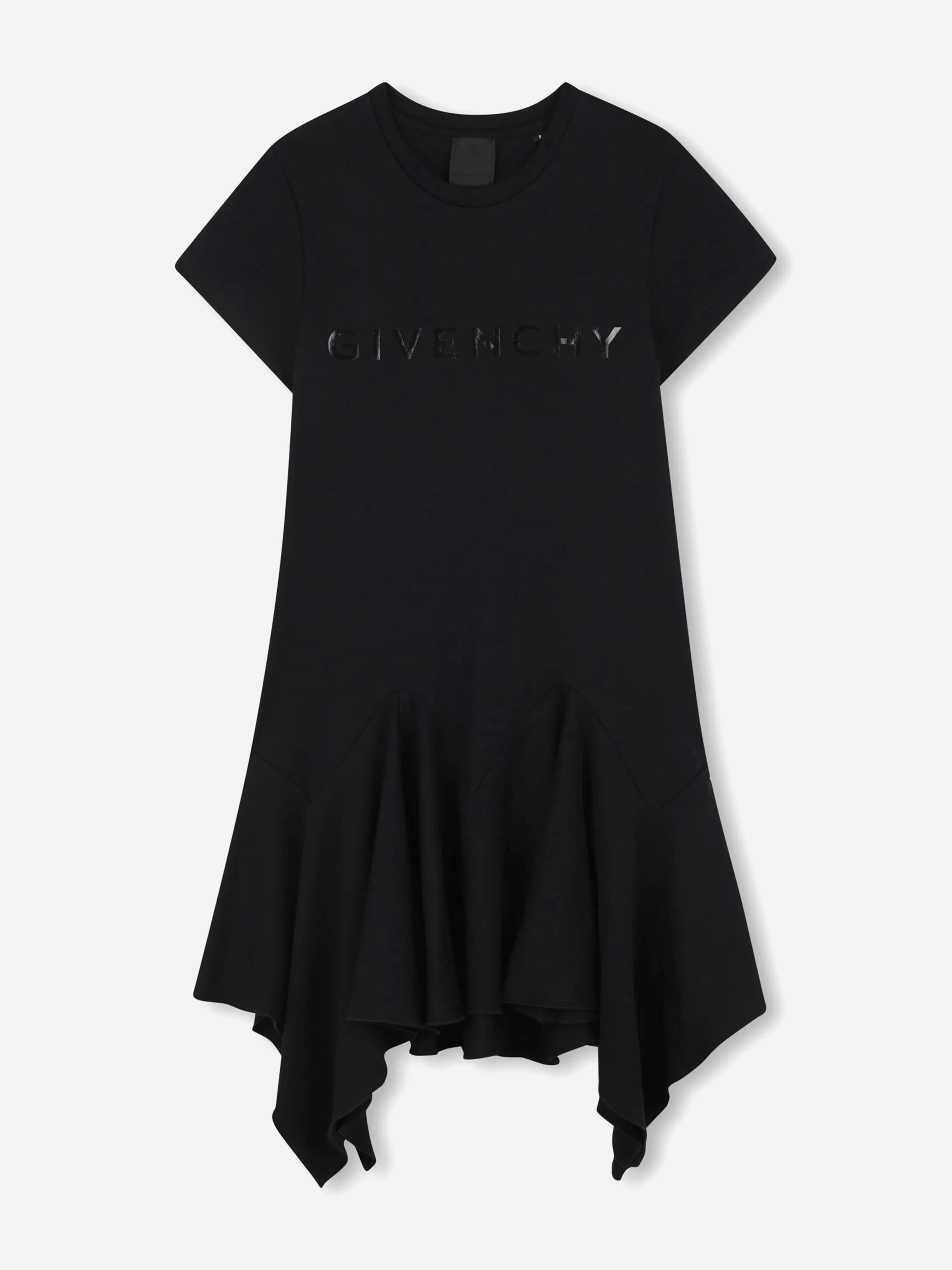 Givenchy Girls Black Logo Ruffle Dress In - 10 Yrs