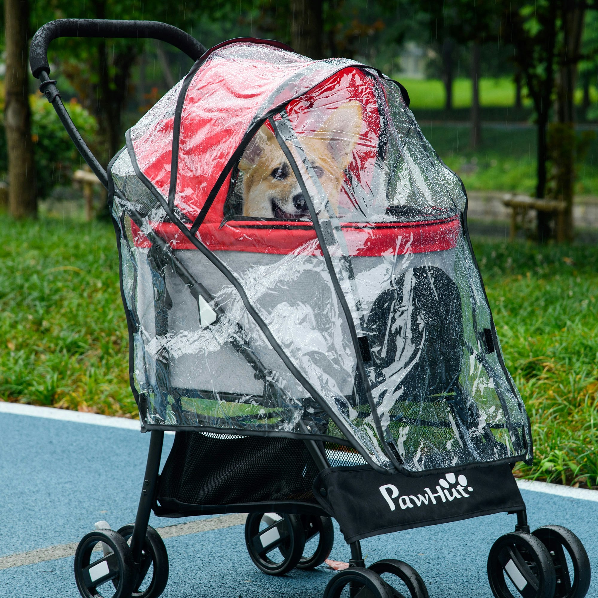 Pawhut Rain Cover For Dog Stroller Pram Buggy For S Xs Dogs, Cats, W/ Two Entry