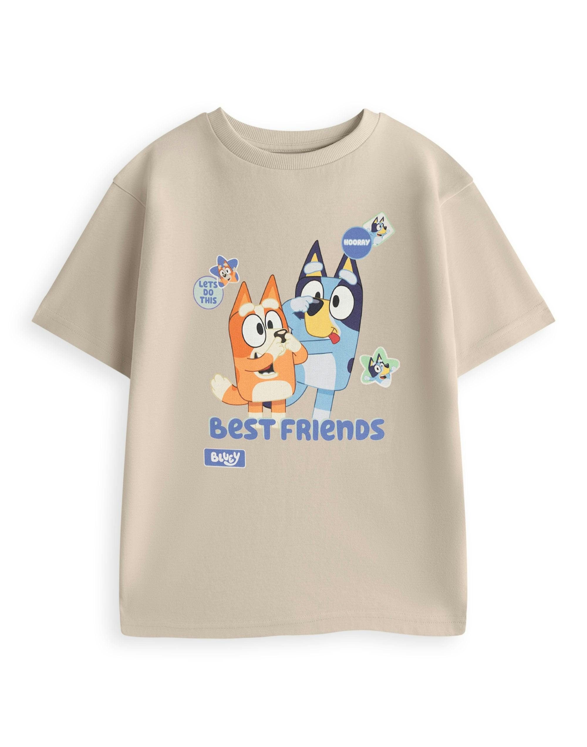 Vanilla Underground Unisex Beige Bluey Kids Best Friends Short Sleeved T-Shirt - 3-4 Years