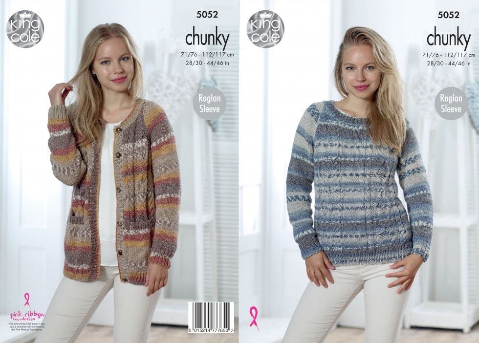 King Cole Chunky Knitting Pattern - 5052 Ladies Sweater & Cardigan - Image 2