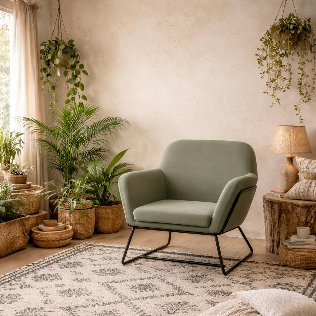 Wyld Haus Green/Black Marseille Sage Velvet Armchair Metal Legs