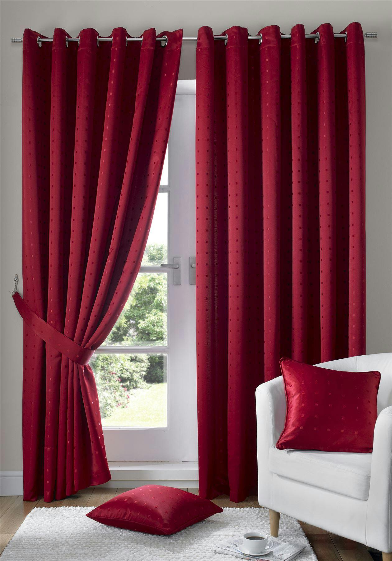 Rackhams Red Adi Lined Ring Top Eyelet Curtains - 168Cm Width X 137Cm Drop