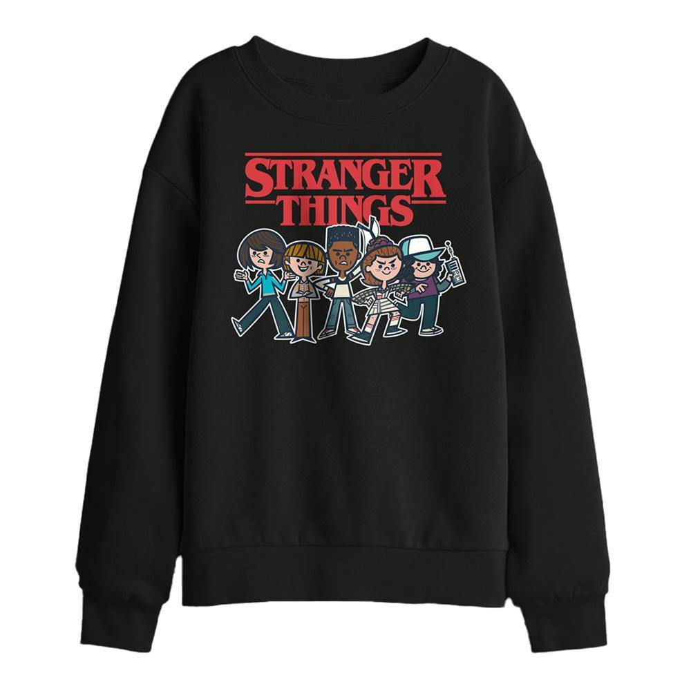 Stranger Things Black Kids Cartoon Group Sweatshirt - 12-13 Years - 50% Cotton/50% Polyester