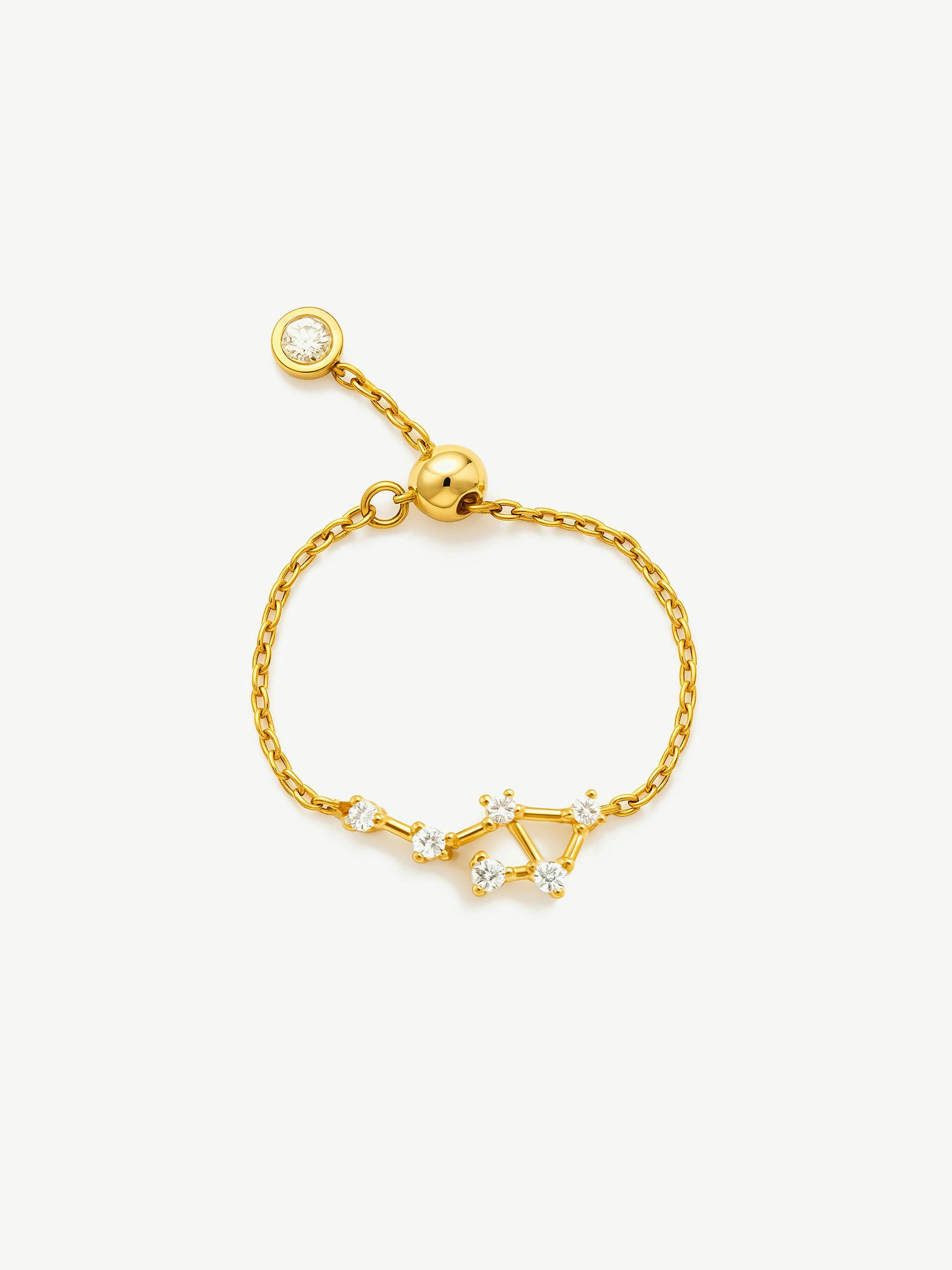 Muchv Gold/Silver Adjustable Constellation Chain Ring - Or Plated - Libra