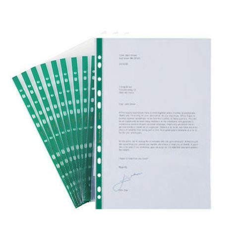 Rackhams Green 25 X Premium Quality 60 Micron Deluxe Glass Clear A4 Punched Punch Pockets - Strip