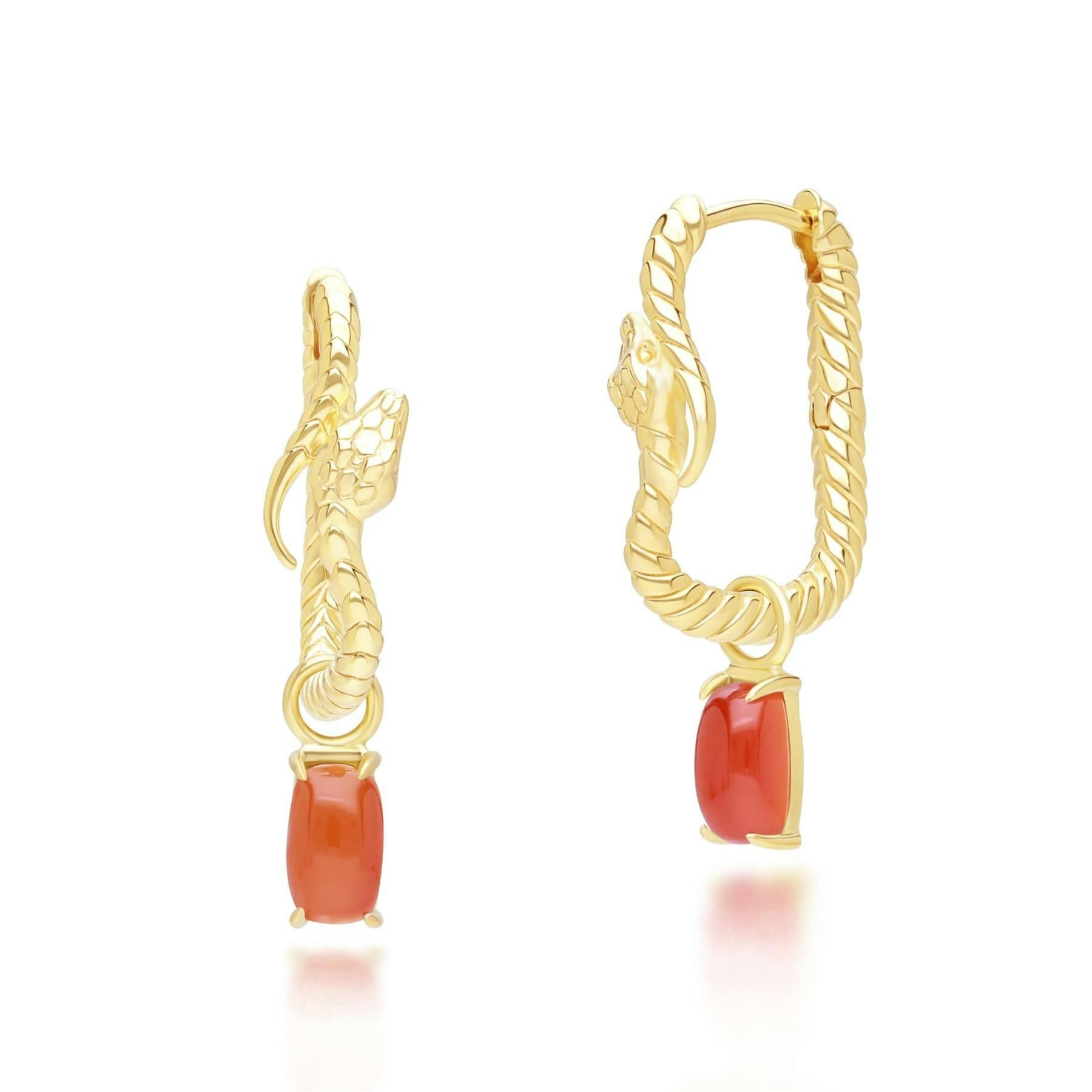 Gemondo Women's Gold/Silver Ecfew™ Carnelian Snake Dangle Hoop Earrings In Plated Sterling