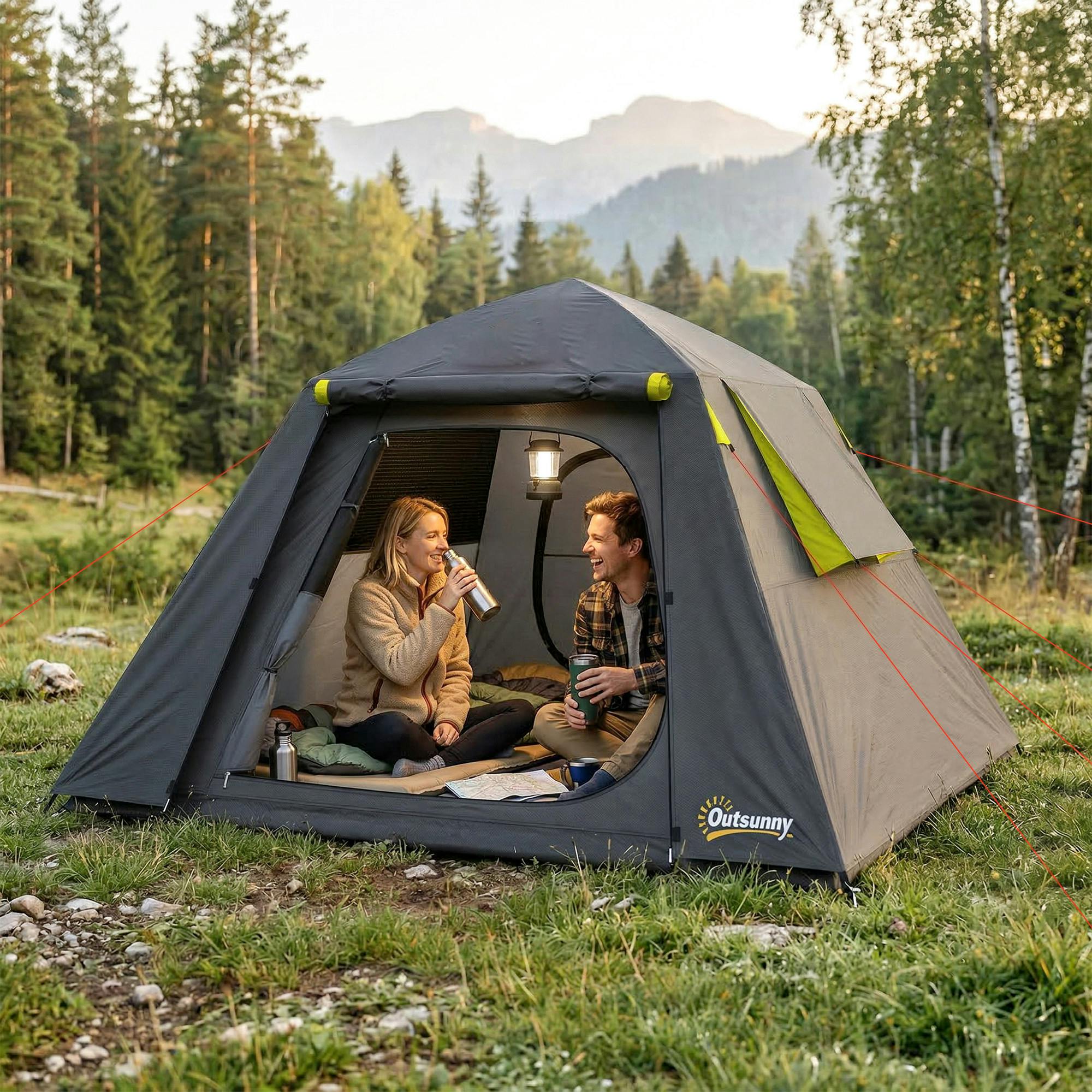 Outsunny Grey/Green 2 Man Camping Tent 3000Mm Waterproof - &