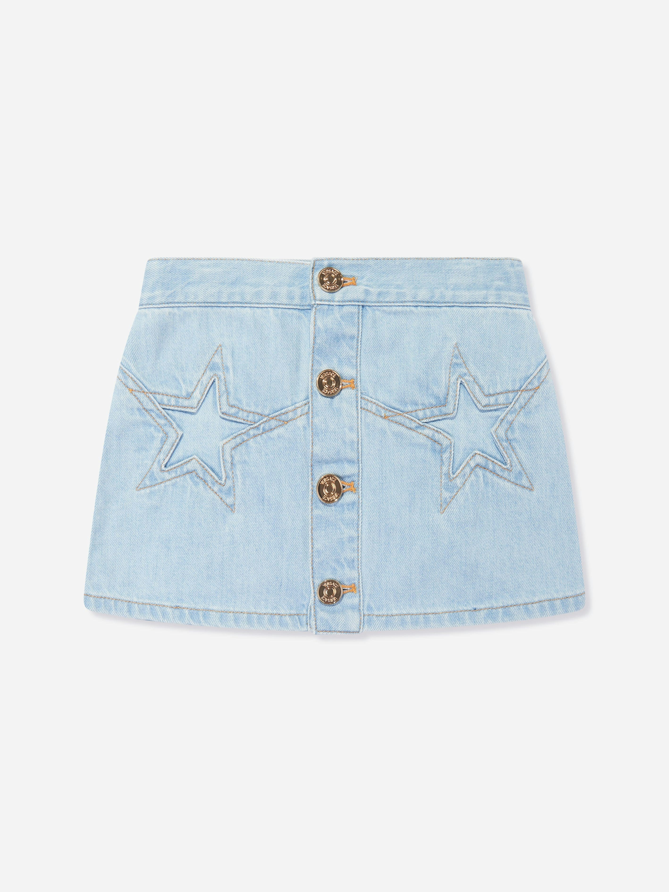 Versace Girls Blue Star Denim Skirt In - 14 Yrs