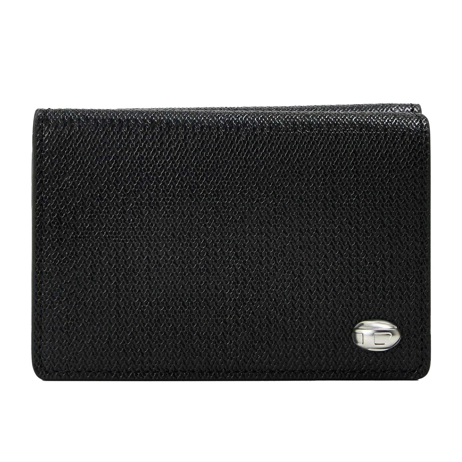 Diesel Black Tri-Fold Leather Textured Wallet - One Size - 100% Mixed
