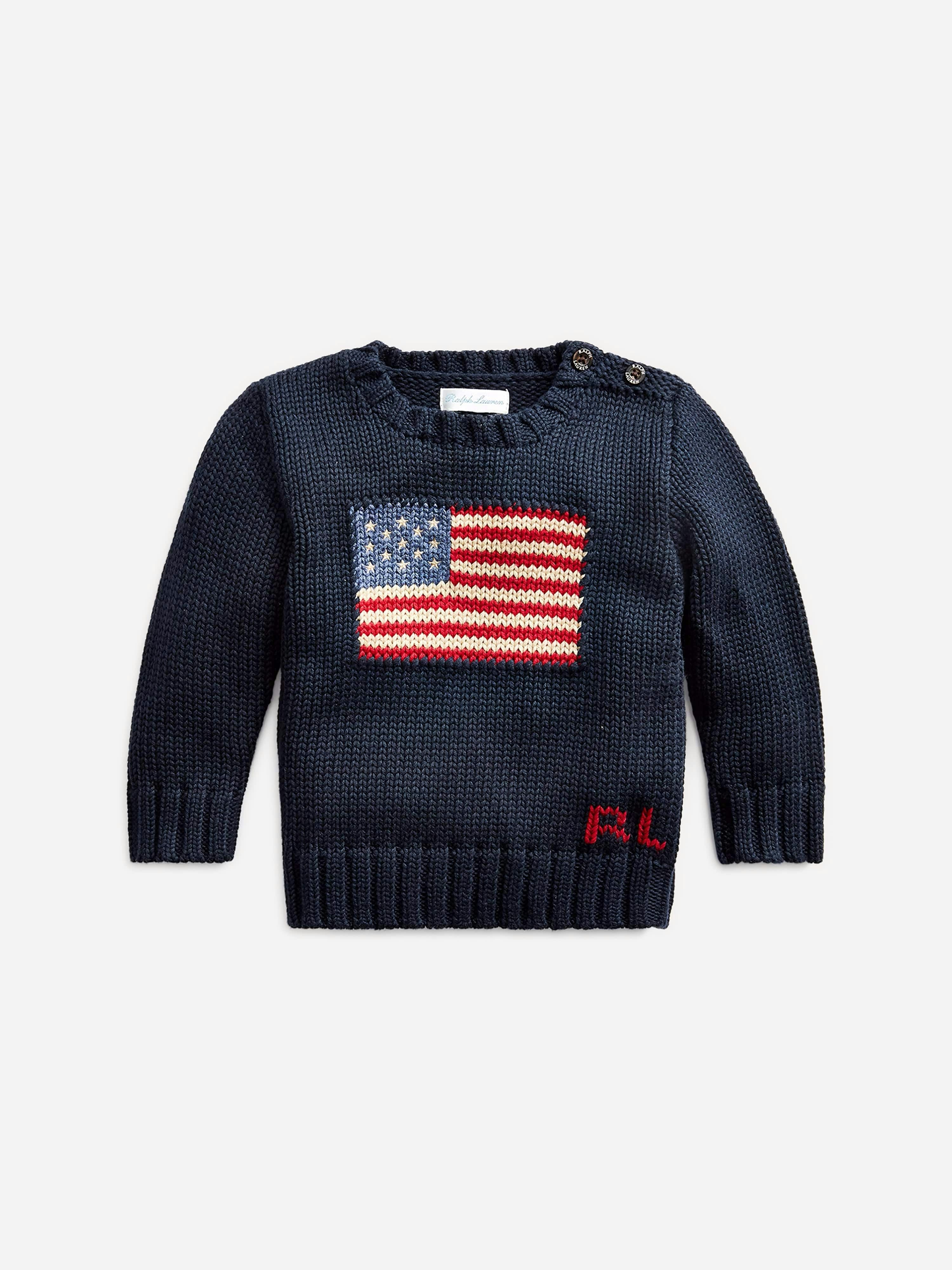 Ralph Lauren Kids Boys Blue Ralph Lauren Baby Cotton Flag Jumper In Navy - 24 Mths